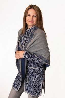 Pezzo D'oro Strickponcho Großes Dreieckstuch /Schal /Stola feinste Merinowolle, graumeliert beidseitig tragbar, ohne störende Nähte, Handarbeit in Doppelstrick