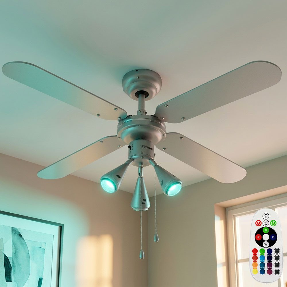 etc-shop Deckenventilator, Deckenventilator Vor-Rücklauf RGB LED Zugschalter Fernbedienung dimmer