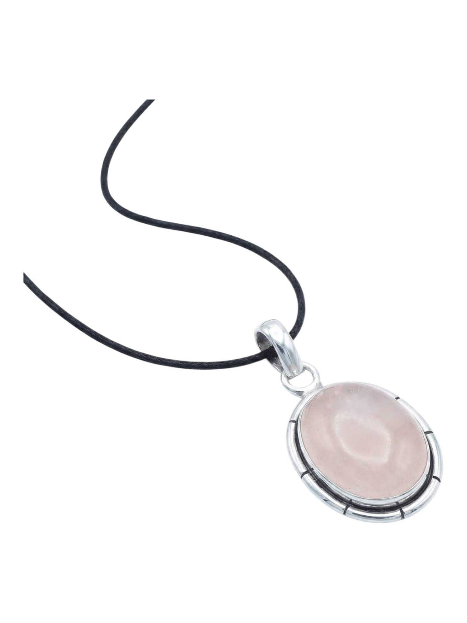 mantraroma Kettenanhänger DAMIRA aus 925 Silber mit Rosenquarz (Kettenanhänger am Baumwollband im Schmuckbeutel), 925 Sterling Silber Kettenanhänger für Damen