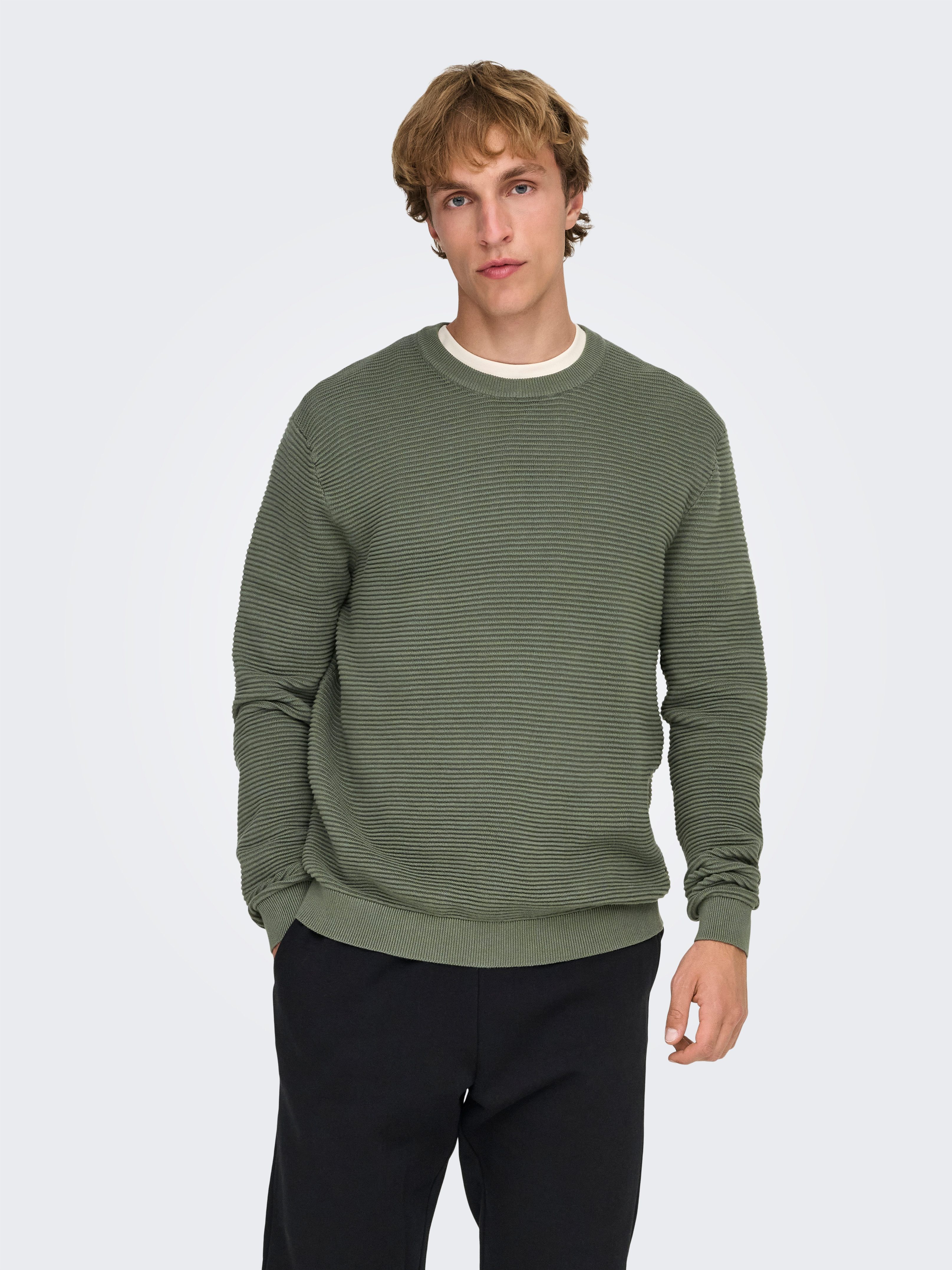 ONLY & SONS Rundhalspullover ONSRON REG LS CREW NECK KNIT NOOS Baumwolle, regular fit