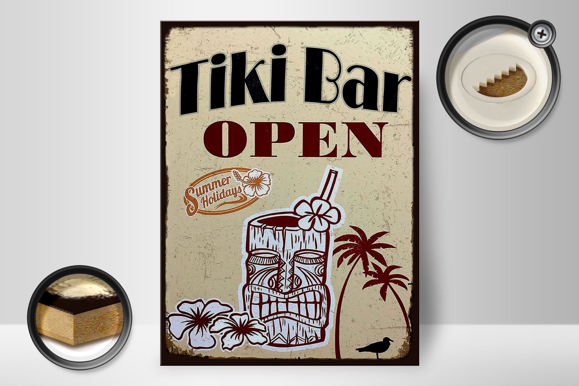 Femer GmbH Holzbild Reklame 30x40 cm Tiki Bar open, (1 St), Glatte Holzfaserplatte (MDF), vorn beschichtet