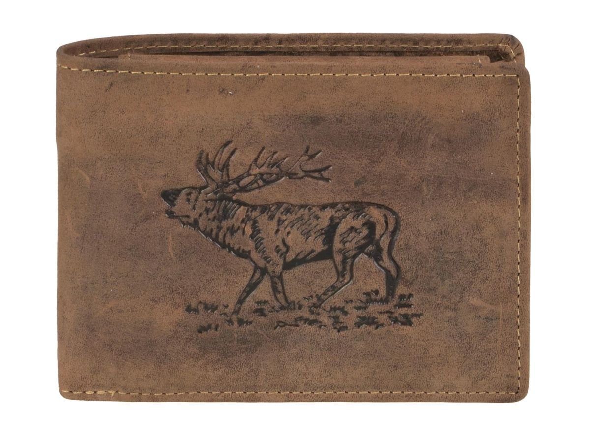Geldbörse Lederbörse, Hunting, Greenburry Hirsch-Prägung braun Vintage Portemonnaie,