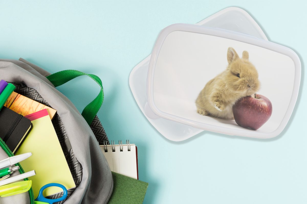 weiß Brotbox Apfel, Baby Erwachsene, und Lunchbox und MuchoWow Mädchen Kaninchen - (2-tlg), Kinder für Brotdose, für Jungs - Kunststoff,