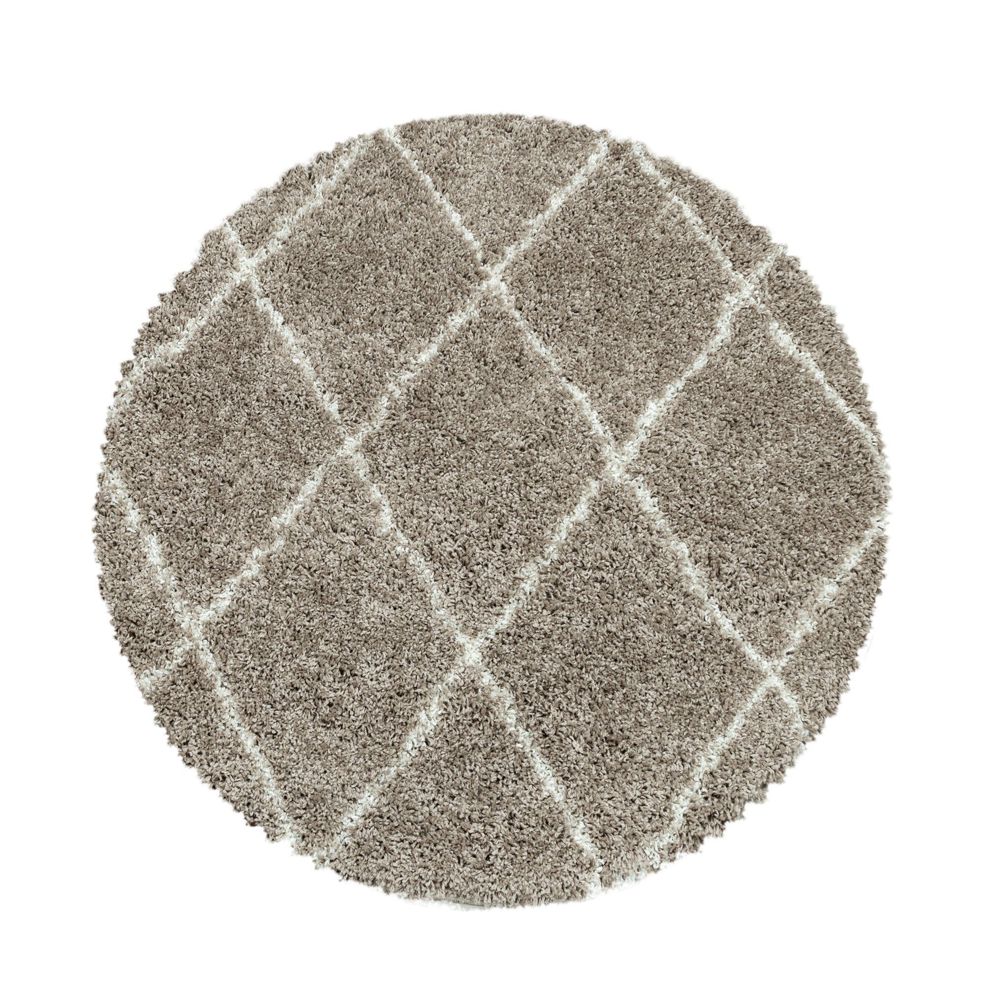 Hochflor-Teppich Langflorteppich kariert Shaggy Angeycasa Hochflorteppich Wohnzimmer, Beige