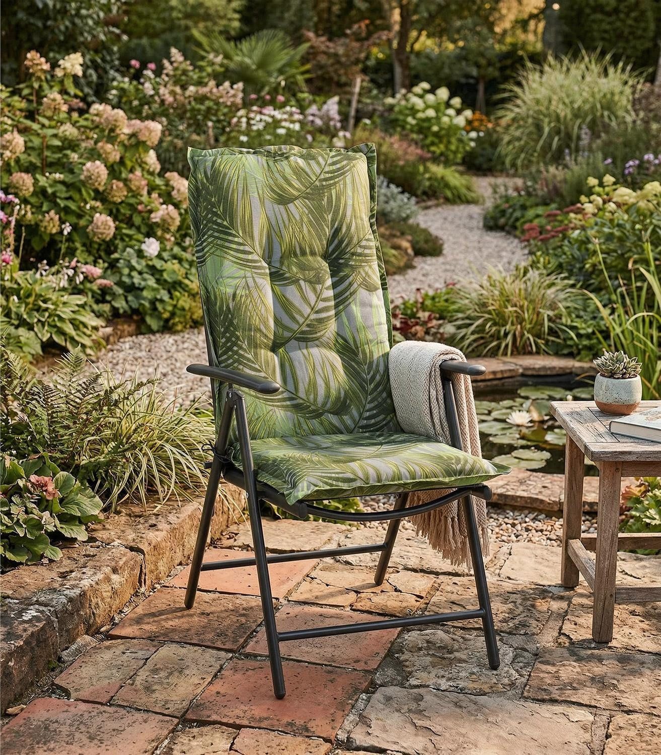 GO-DE Hochlehnerauflage LAKEVIEW, 50 x 120 cm, Grün, Baumwolle, Polyester, (4 St), Gartenstuhlauflage für Hochlehner