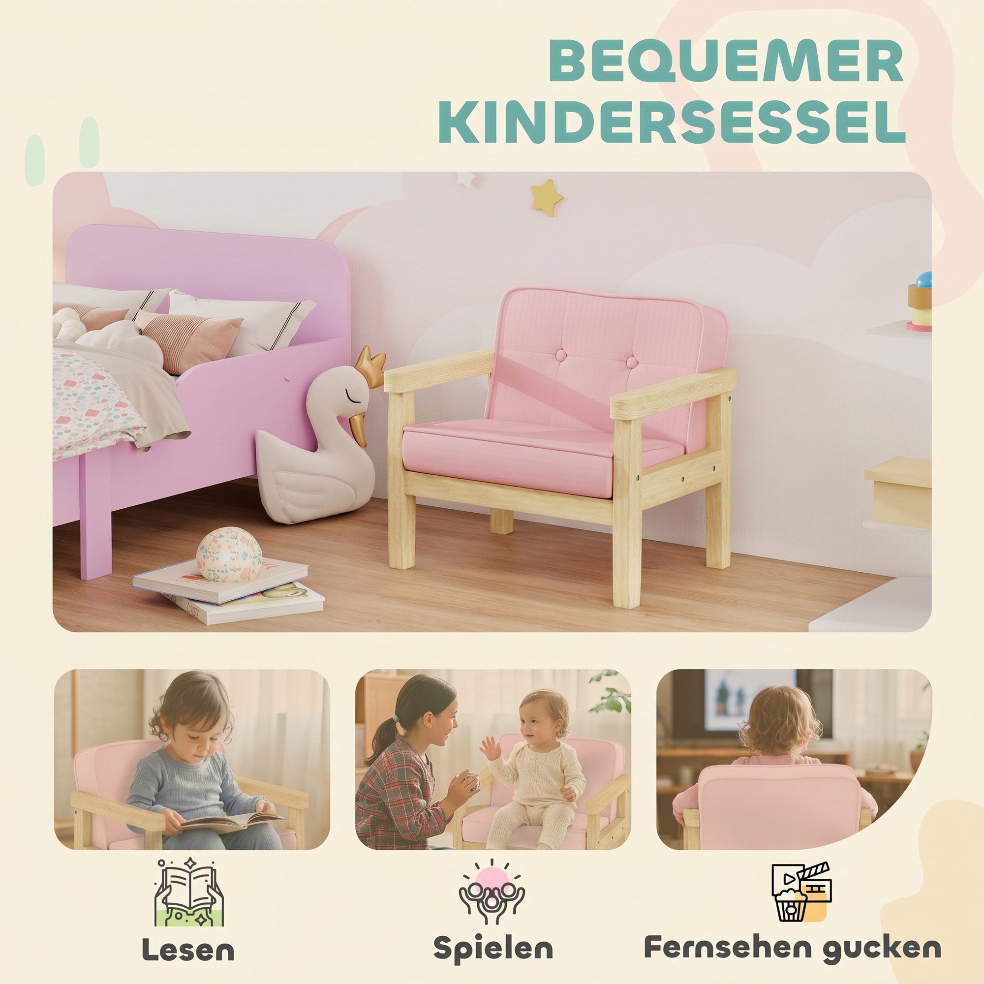 AIYAPLAY Kindersessel Kinder Sessel Kinderstuhl mit Kord-Optik massiven Holzfüßen (Kindersofa, 1-St., gepolsterter Kinderstuhl), für Kinder von 3-8 Jahren, für  – Bild 5 von 5