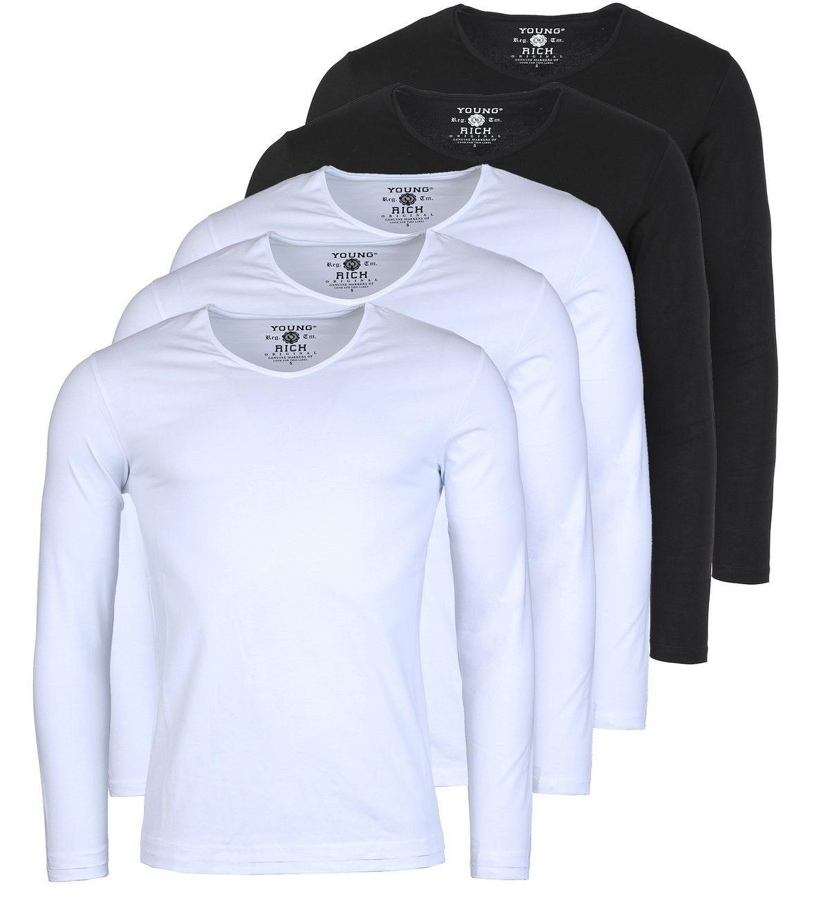Langarmshirt Herren Uni Basic Longsleeve V-Ausschnitt Unterziehshirt 2001 5er Pack