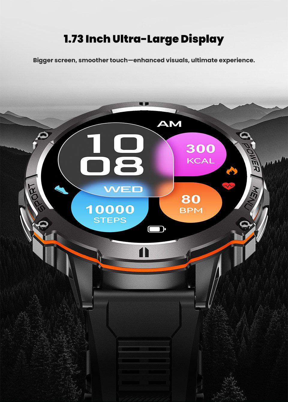 Zevelora Herren's Telefonfunktion 3 ATM Wasserdicht Fitness-Tracker Smartwatch (1.73 Zoll, Andriod /iOS), Luxuriöse Fitnessuhr mit Gesundheitsfunktionen & über 100 Sportmodi