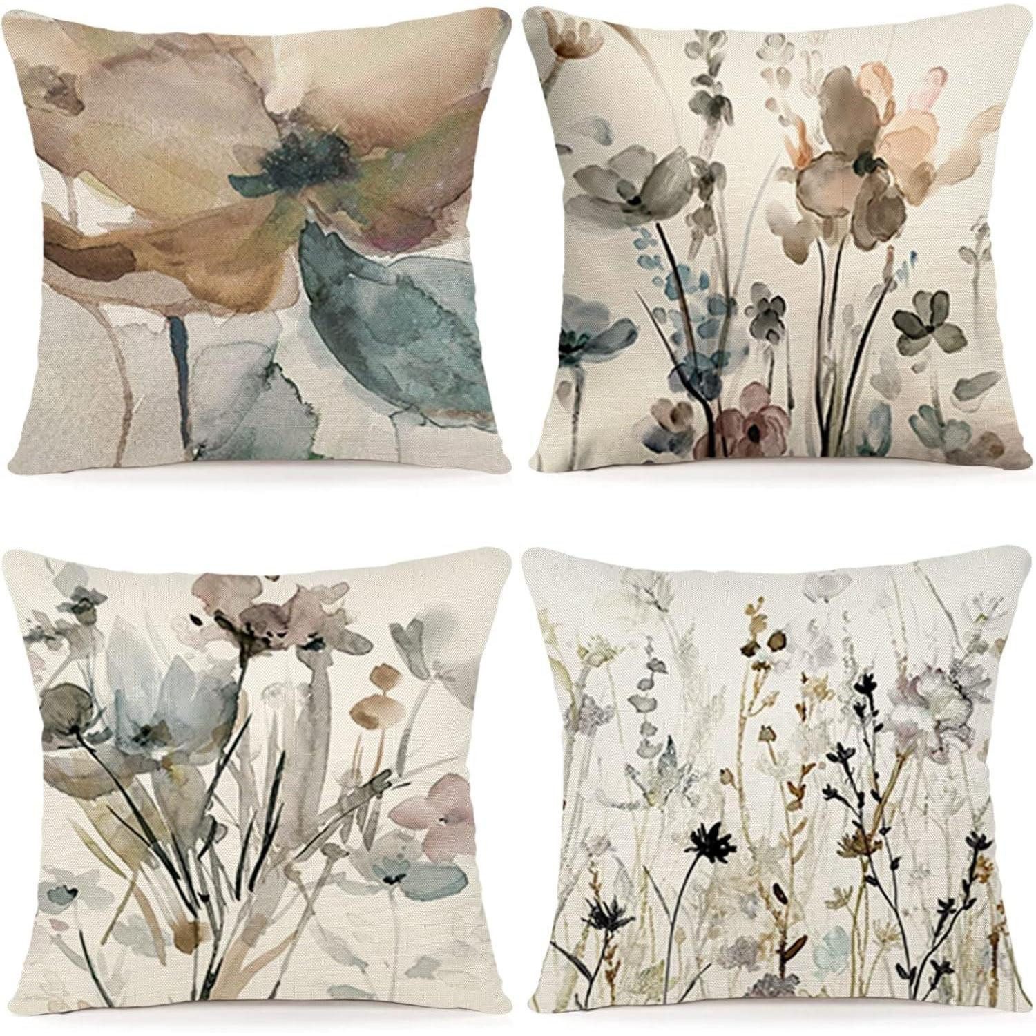 LuxusKollektion Dekohänger Blumen Подушкиbezug 40x40 Set Leinen Sofakissen Moderne Aquarellmalerei