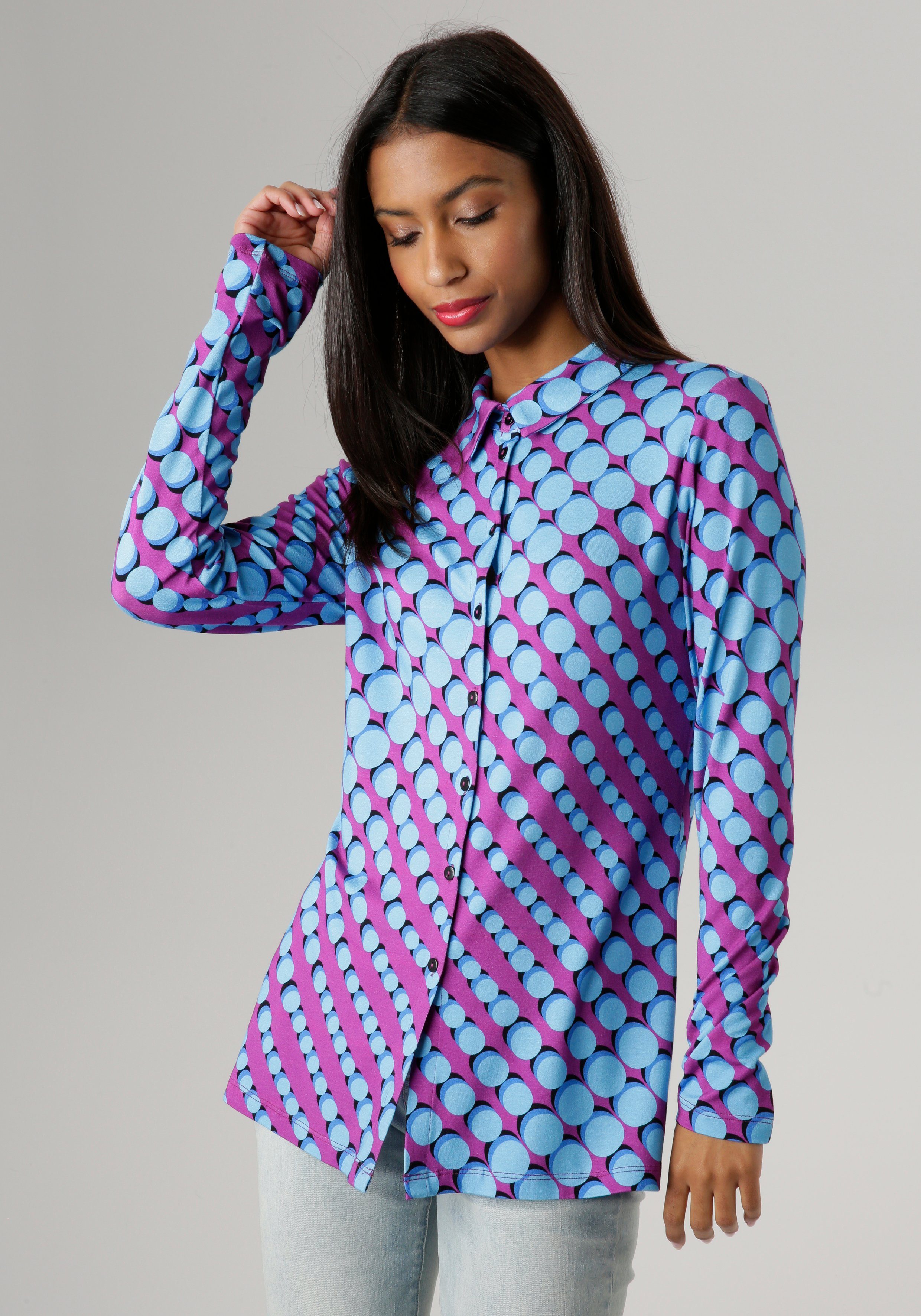 Aniston SELECTED Hemdbluse aus elastischem Jersey, günstig online kaufen