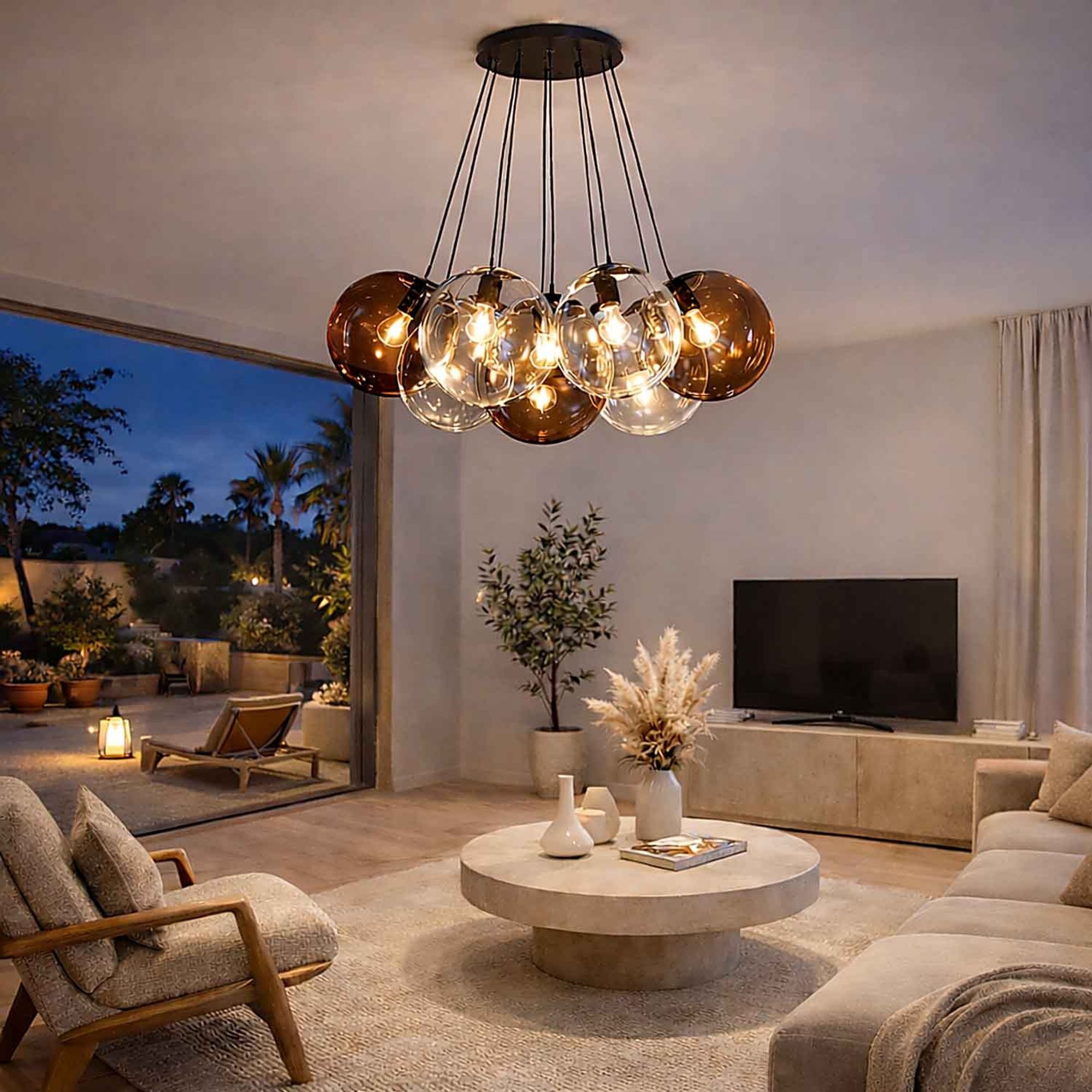 s.luce Pendelleuchte s.luce Orb Cluster Glas-Pendelleuchte 7-flammig 7x20cm Rauch Verlauf