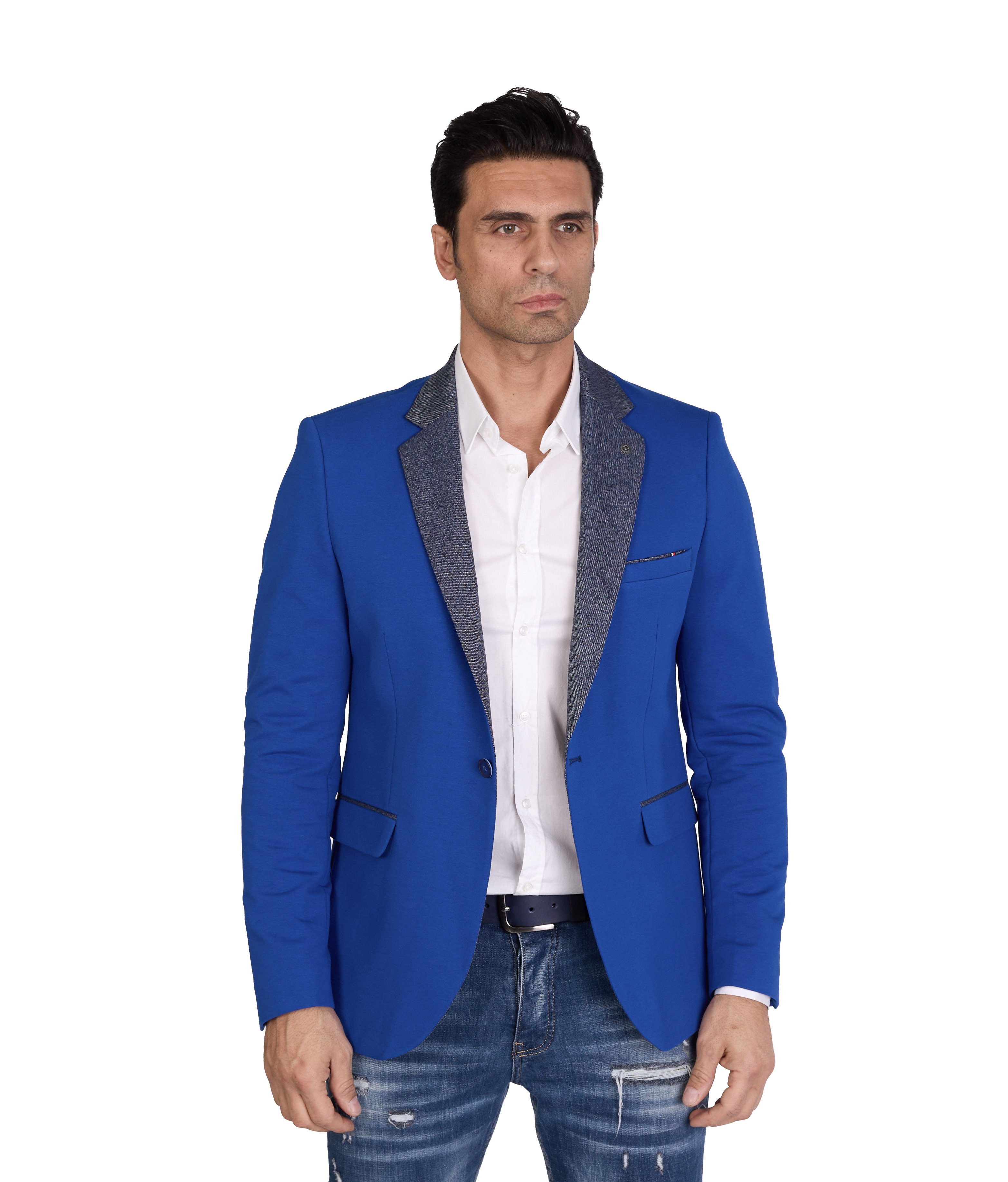 Denim Distriqt Jerseysakko in Slim Fit mit Stretch Royal Blau Gr. 52 entspricht Gr. L