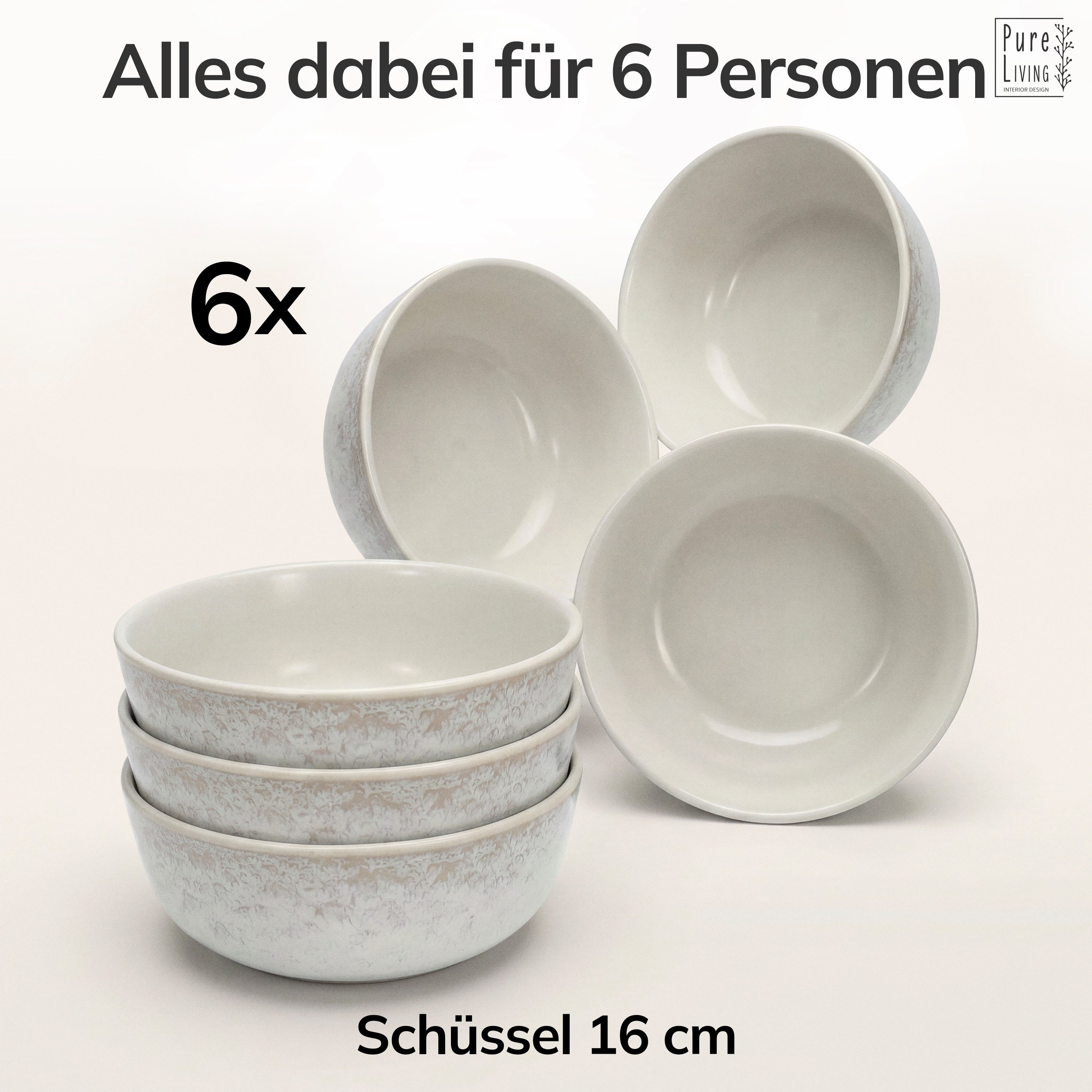 PURE LIVING INTERIOR DESIGN Geschirr-Set Ibiza, 6er-Set Müslischalen, 16 cm, Riffelstruktur, Beige (6-tlg), 6 Personen, Steingut – Bild 5 von 5