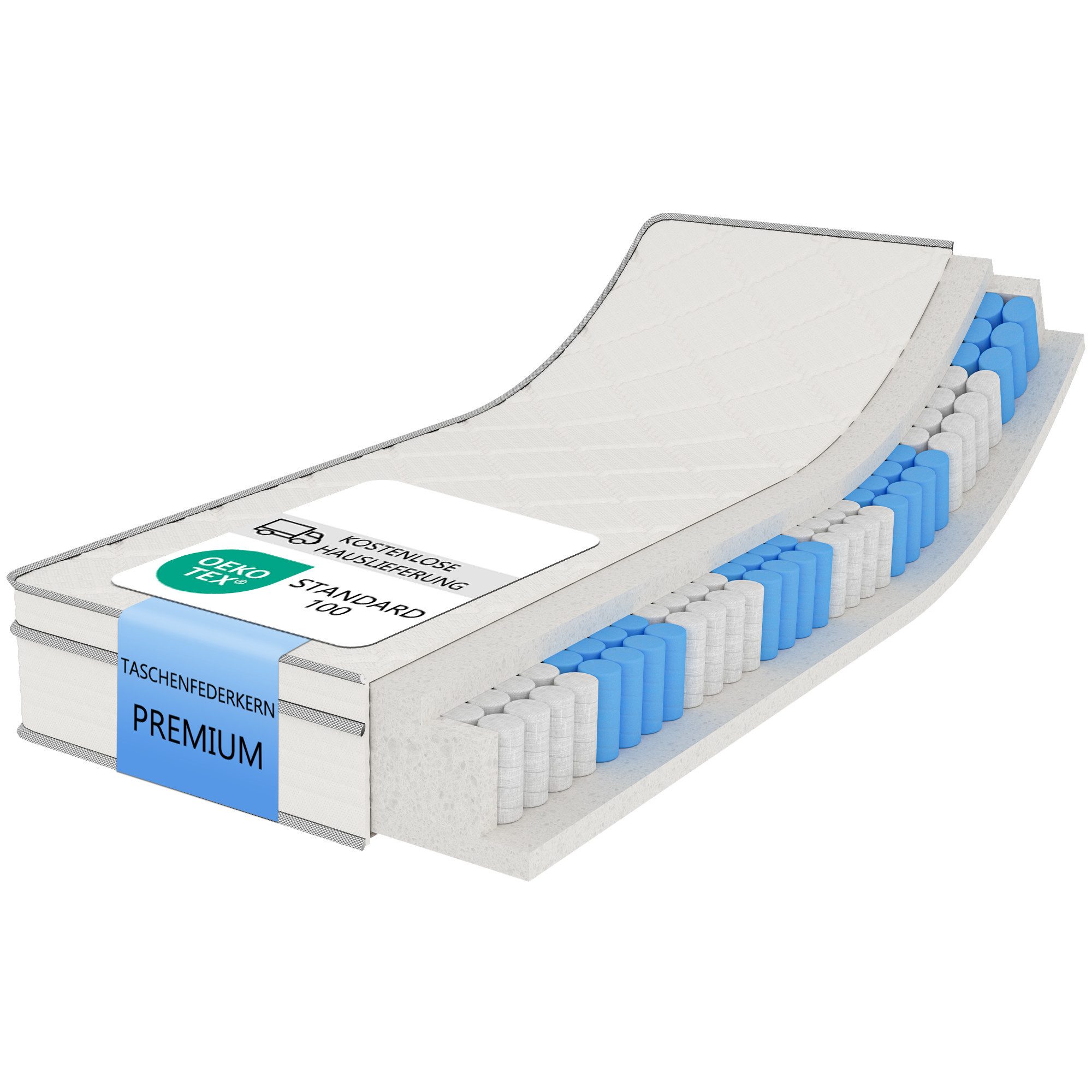 Taschenfederkernmatratze Federkernmatratze Mit Gel-Memory-Schaum, 7-Zonen, GLIESE, 25 cm hoch, 90x200 cm, OEKO-TEX® Standard 100 zertifiziert, Härtegrad H4 – 25 cm
