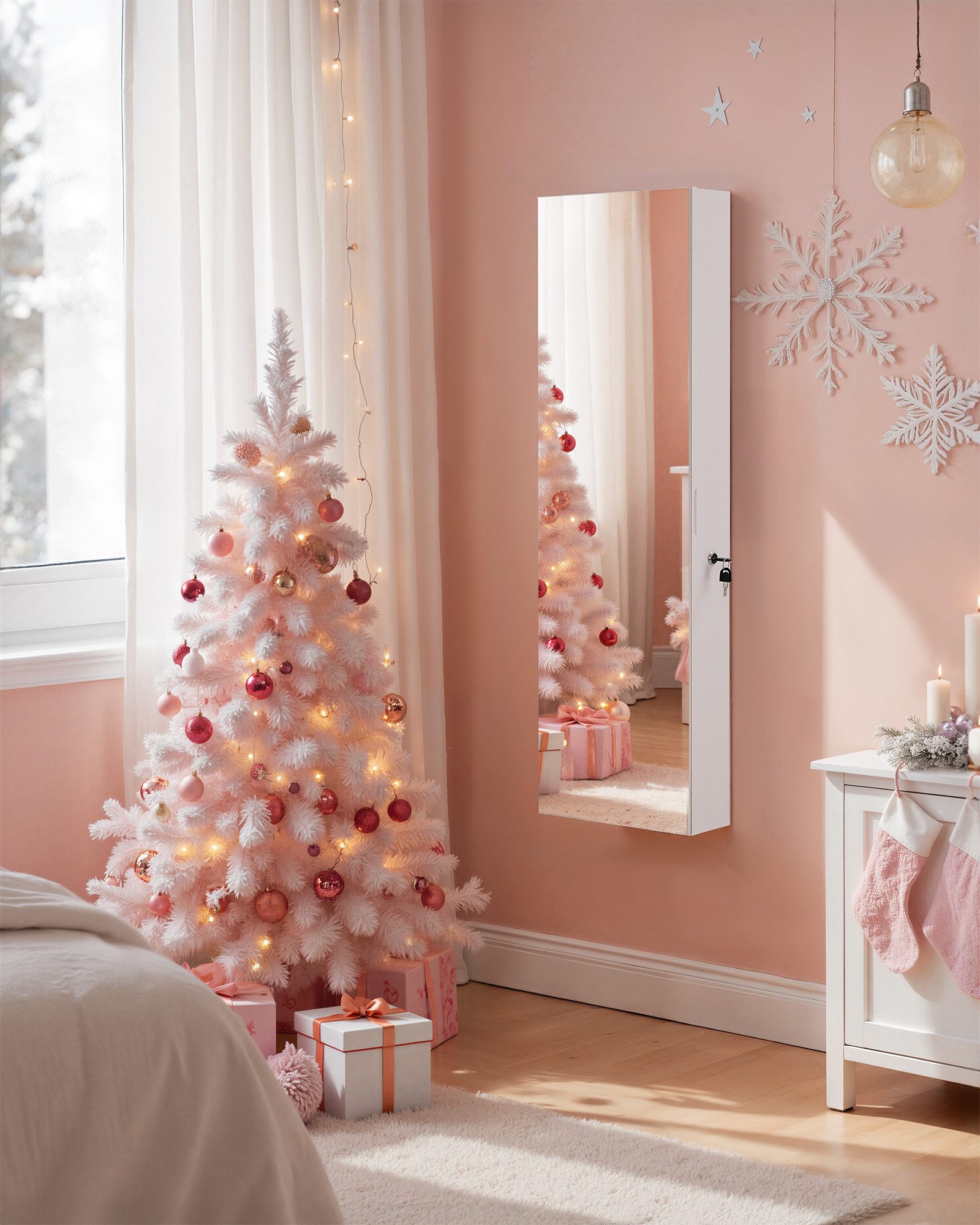 SONGMICS Schmuckschrank Spiegelschrank mit LED-Beleuchtung, Make-up-Spiegel günstig online kaufen