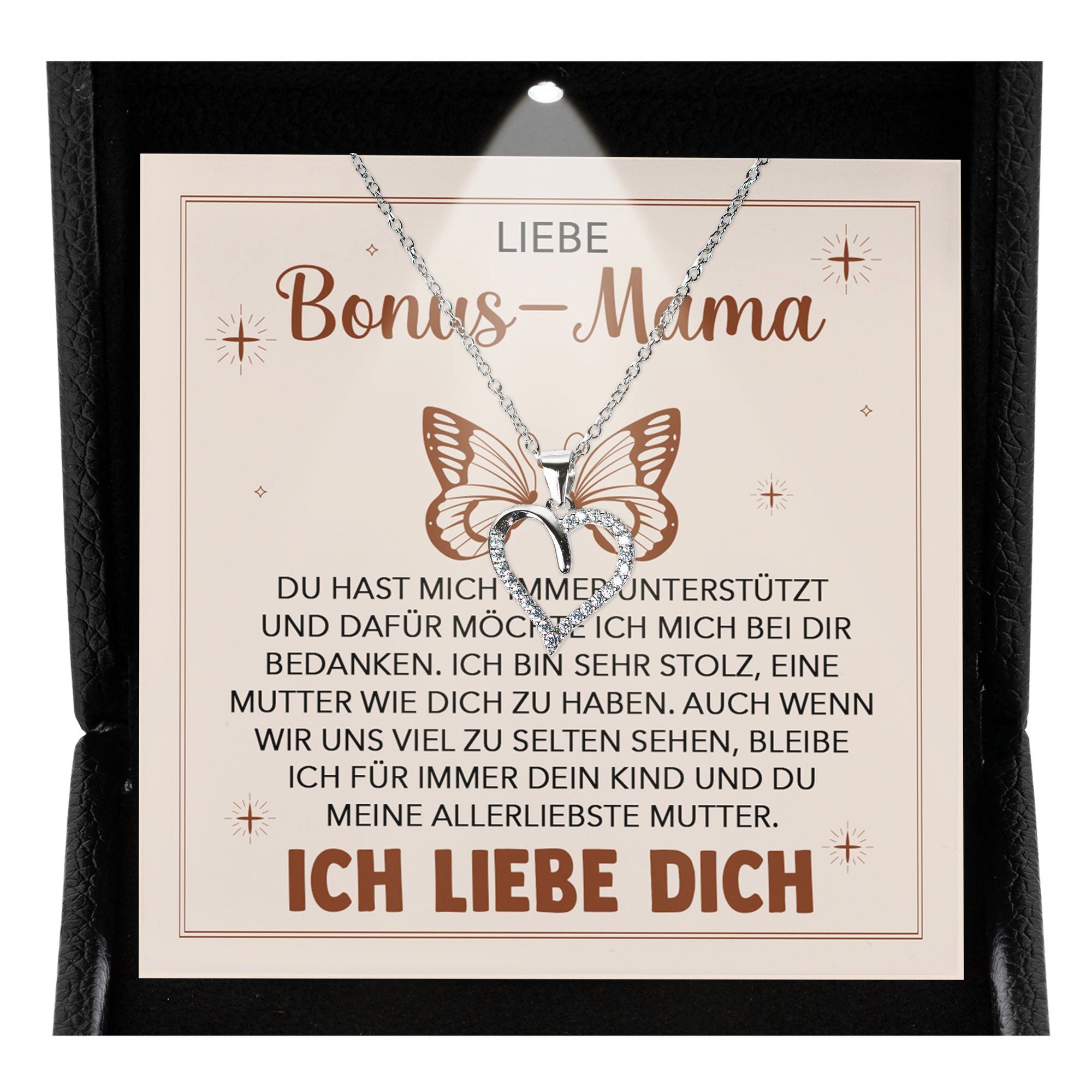 Schmuckset Stiefmutter Geschenk Muttertag Bonus-Mama Herz Halskette Geburtstag