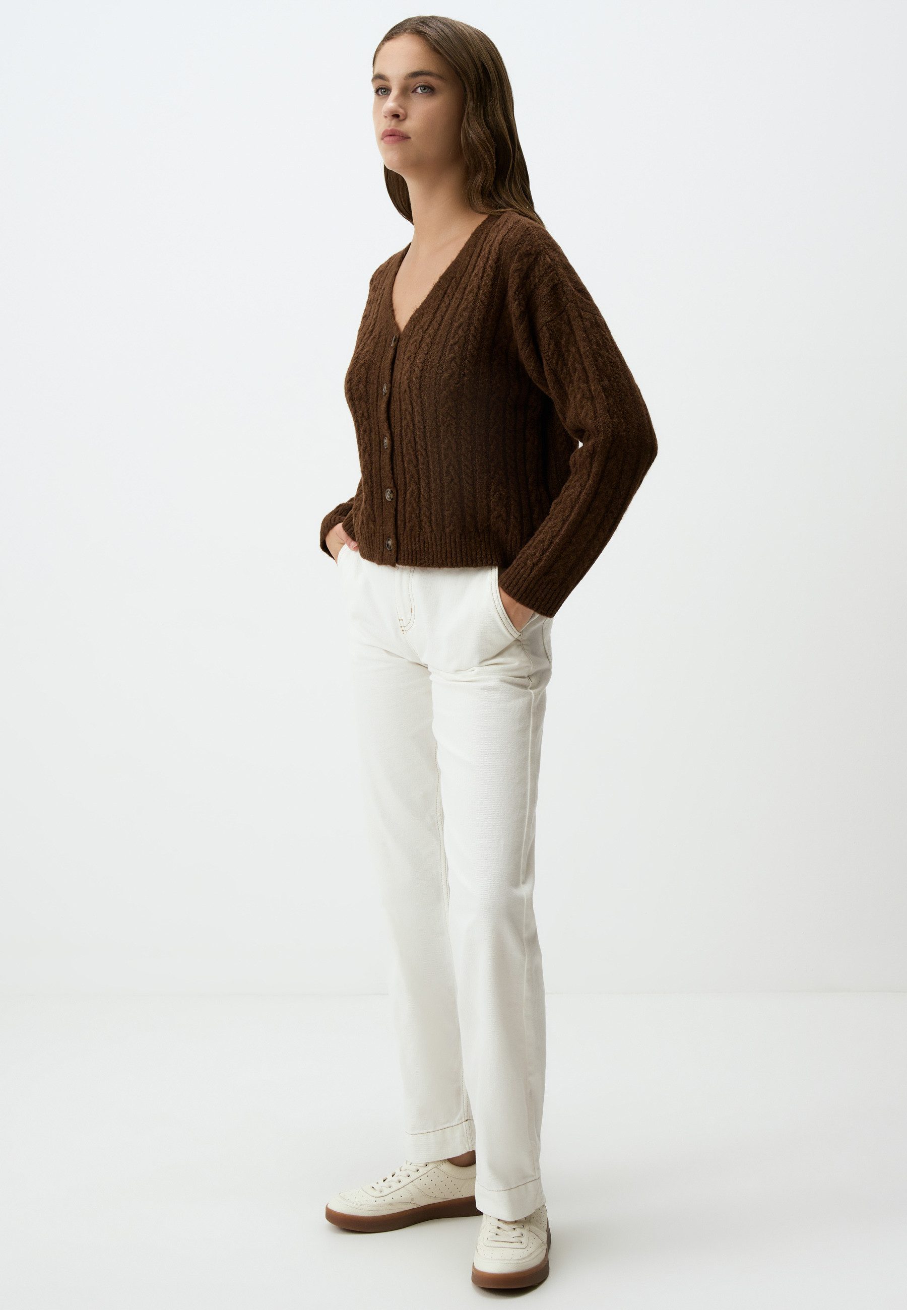 Jimmy Key Cardigan Schokoladenbraun Zopfmuster Cardigan günstig online kaufen