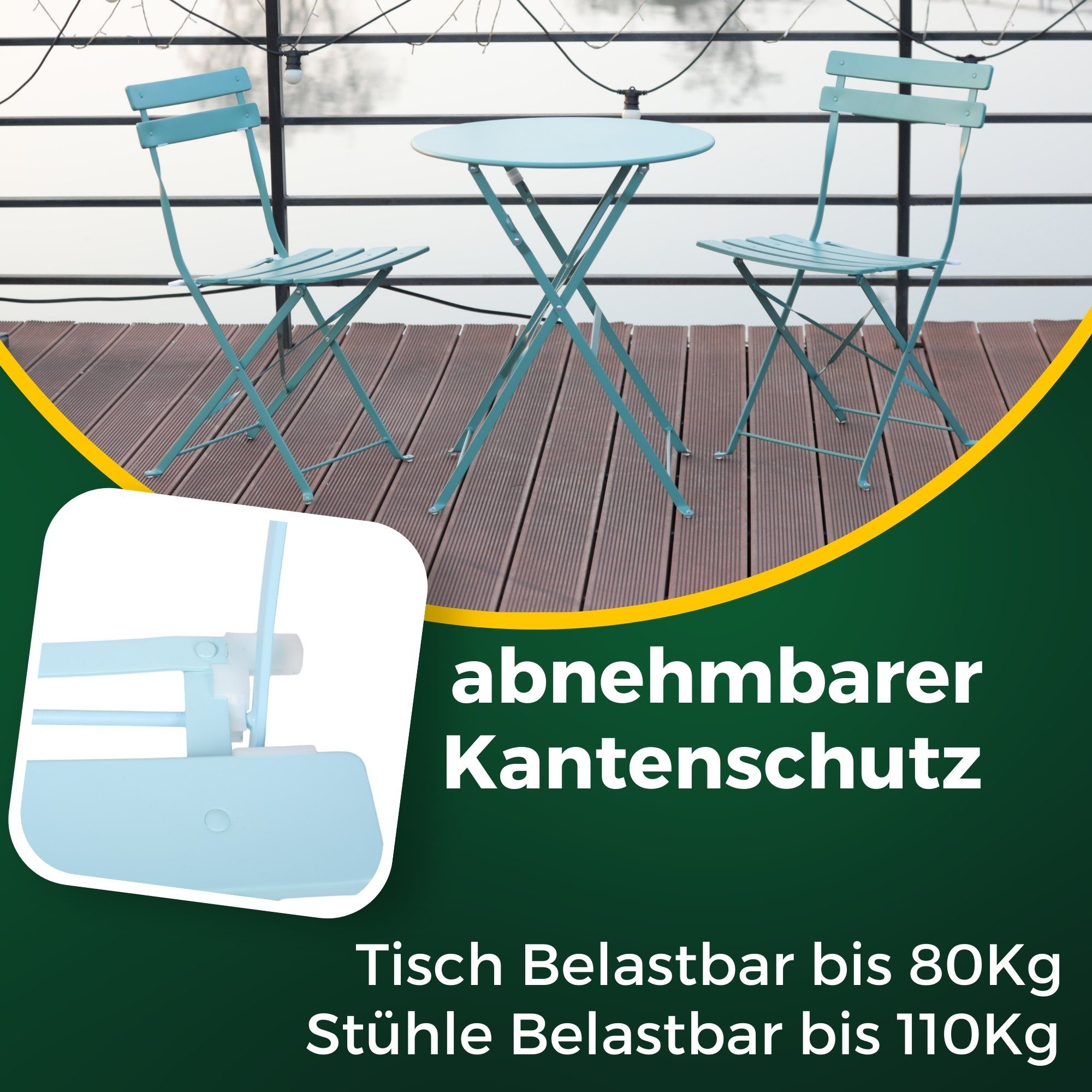 Albatros International Balkonset Bistroset 3-teilig Blau Bistrotisch 2 Stühle und Tisch aus Metall, (optimal als Balkonmöbel Set oder Gartenmöbel in modernem De – Bild 4 von 5
