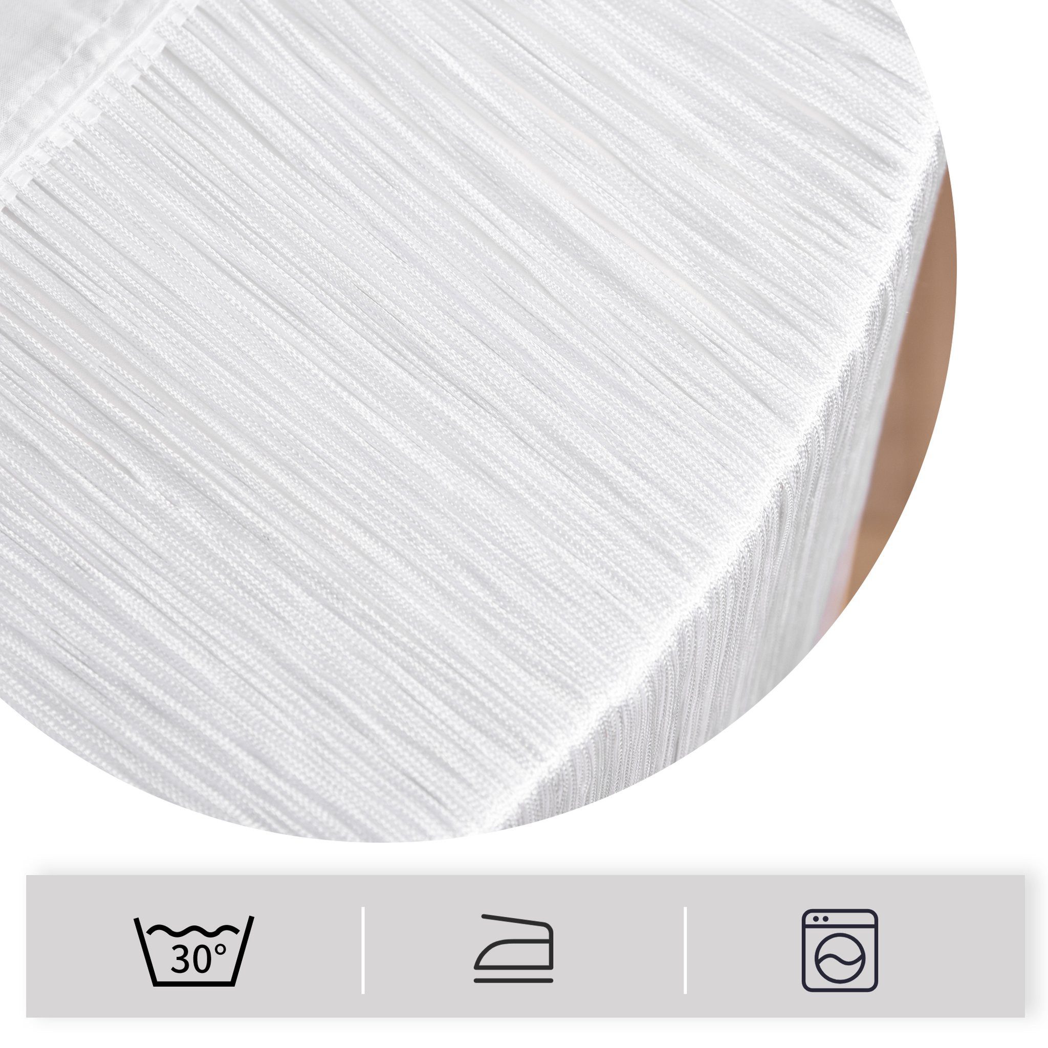 Victoria M. Fadenvorhang LEONORA Fadengardine 100 x 245 cm, weiß, 2 Stück (2 St), Durchzuglöcher, halbtransparent, Polyester, Raumteiler, Sicht- & Insektenschutz, kürzbar, waschbar, Tunnelzug