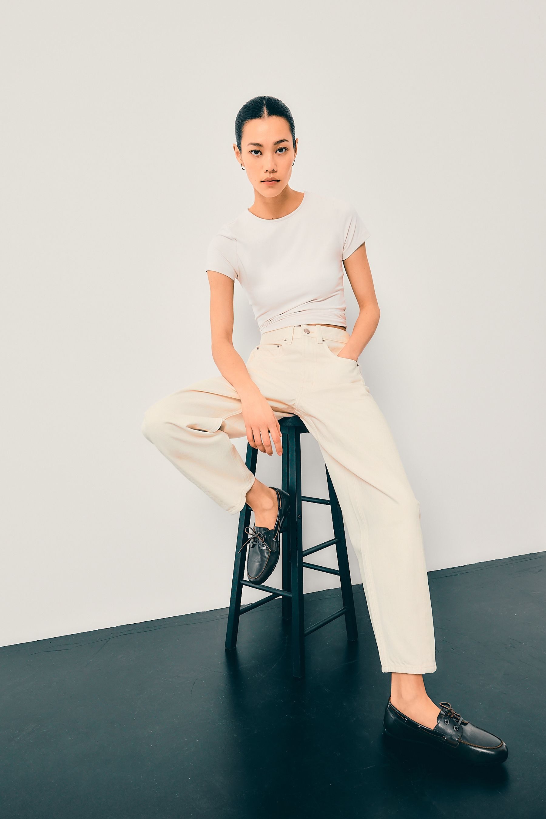 Next Weite Jeans Jeans mit bogenförmigem Barrel-Bein aus Baumwolle (1-tlg)