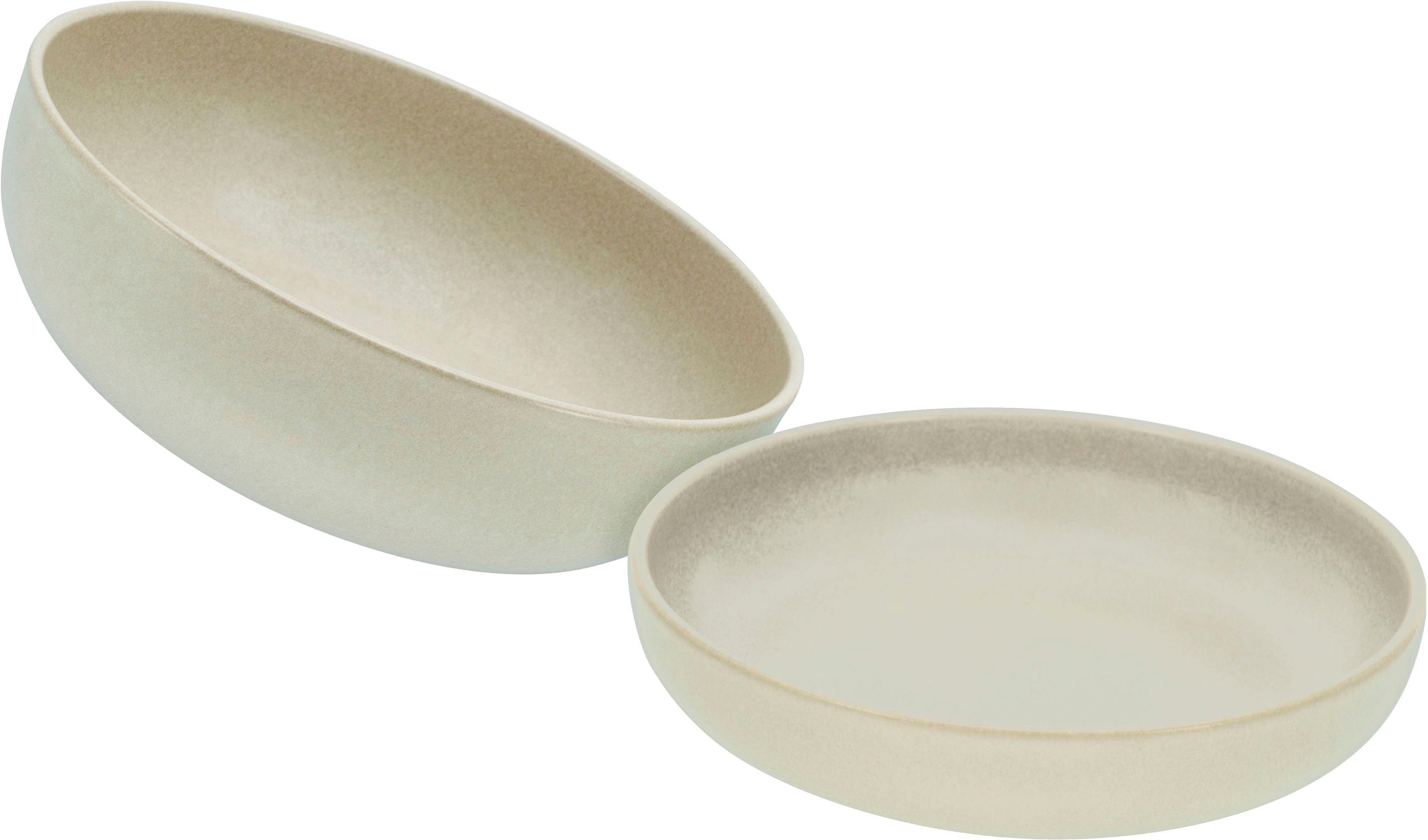 CreaTable Salatschüssel Uno Ø 26 cm Sand, (Set, 2-tlg), Steinzeug