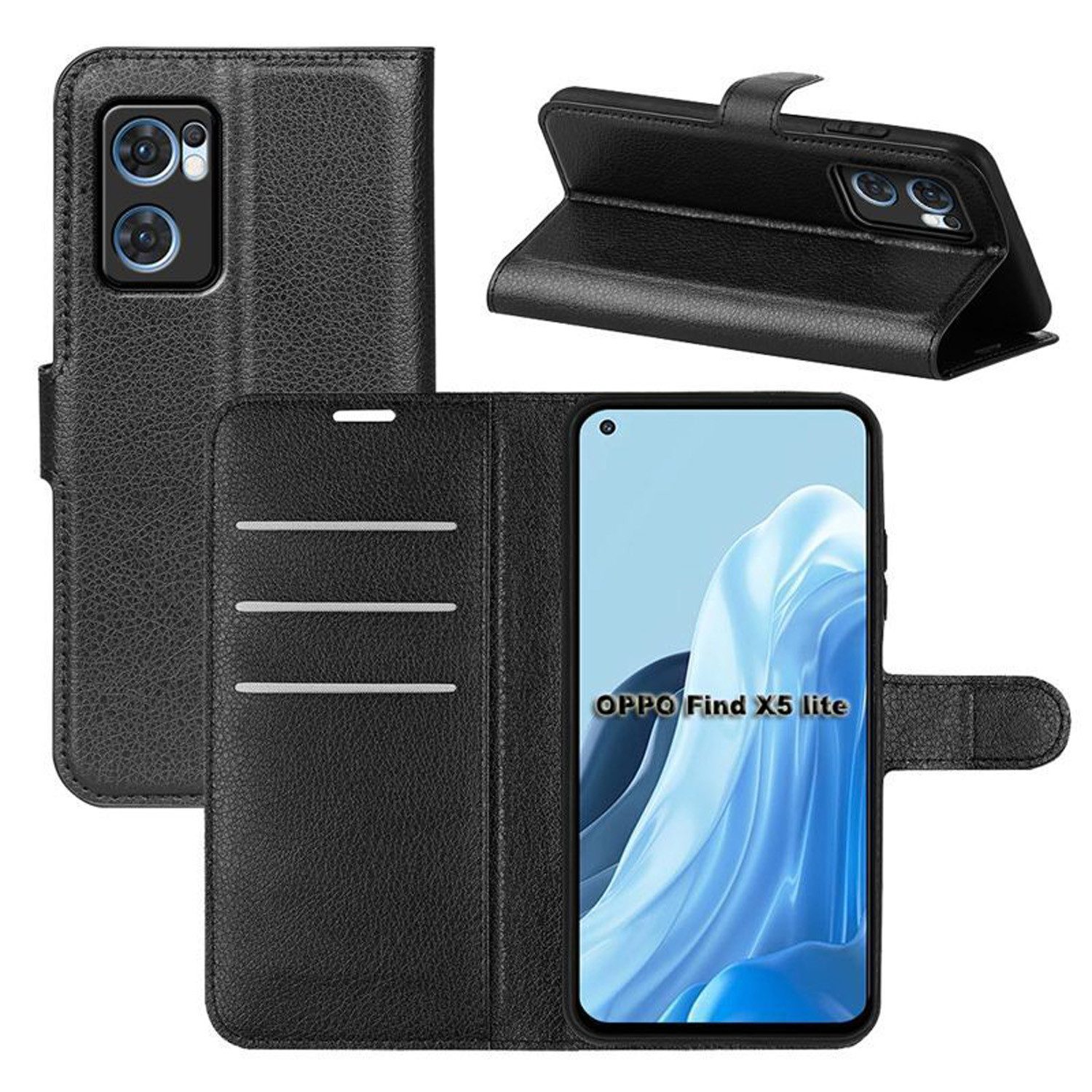 betterfon Handyhülle Handytasche für Oppo Find X5 Lite Klapphülle Flip Case Schwarz, 3 Kartenfächer, Magnetverschluss & Standfunktion im Lederlook