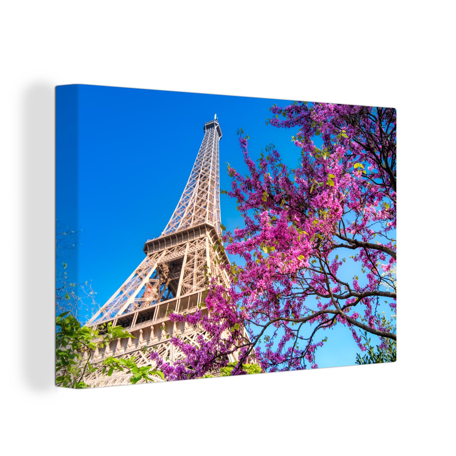 OneMillionCanvasses® Aufhängefertig, Eiffelturm rosafarbenen Leinwandbilder, einem 30x20 der dem (1 Bild, cm einzigartigen Wandbild mit St), Der Baum, Leinwandbild Wanddeko,