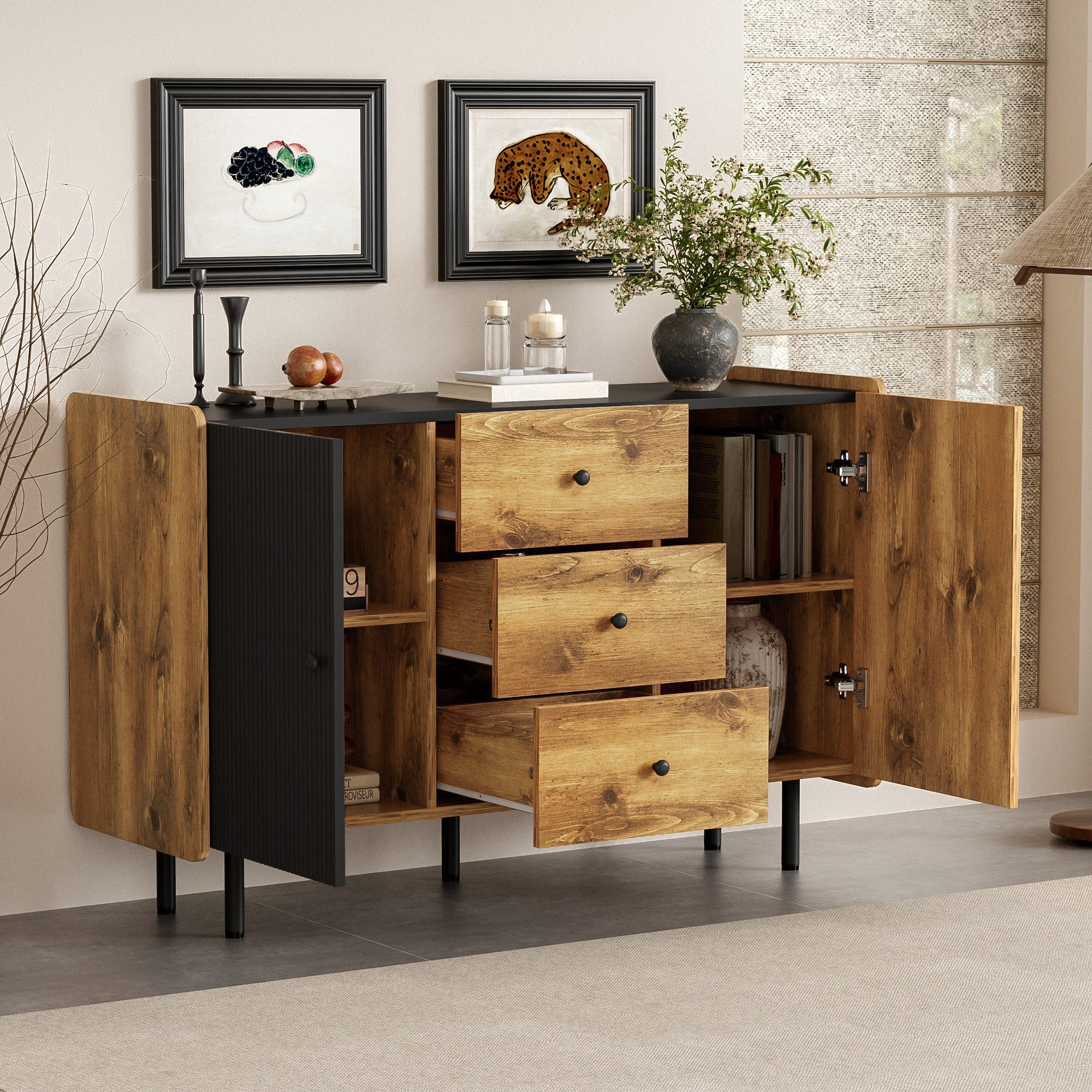 PXloue Sideboard Kommode Altholzoptik mit 2 günstig online kaufen