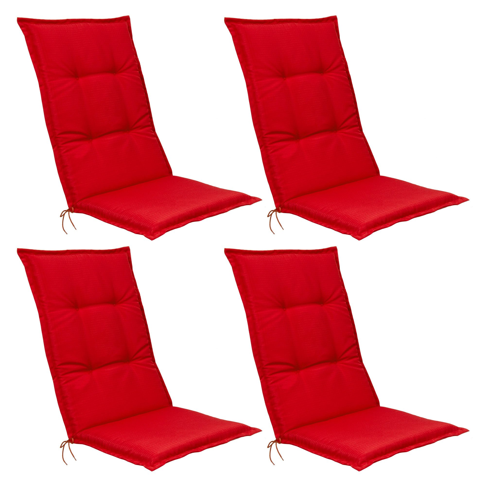 Beautissu Hochlehnerauflage 4er Set Hochlehner Set Base HL Sitzkissen, 120x50x6cm Rot, Hochlehner Rückenkissen Stuhlkissen für Gartenstühle Sitzpolster