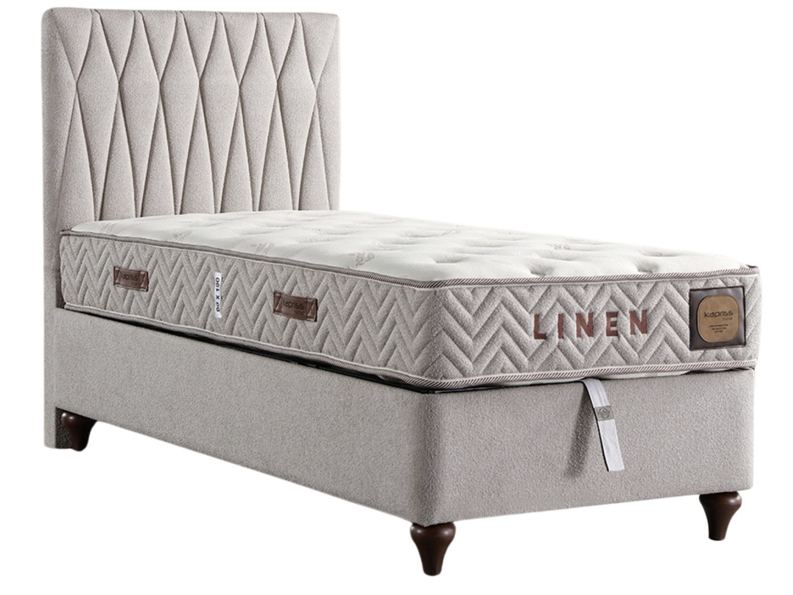 Villa Möbel Boxspringbett Linen (Bett (ohne Matratze), Liegefläche 90x190), Bettkasten mit XXL Stauraum und Gasdruckfedern für einfache Handhabung