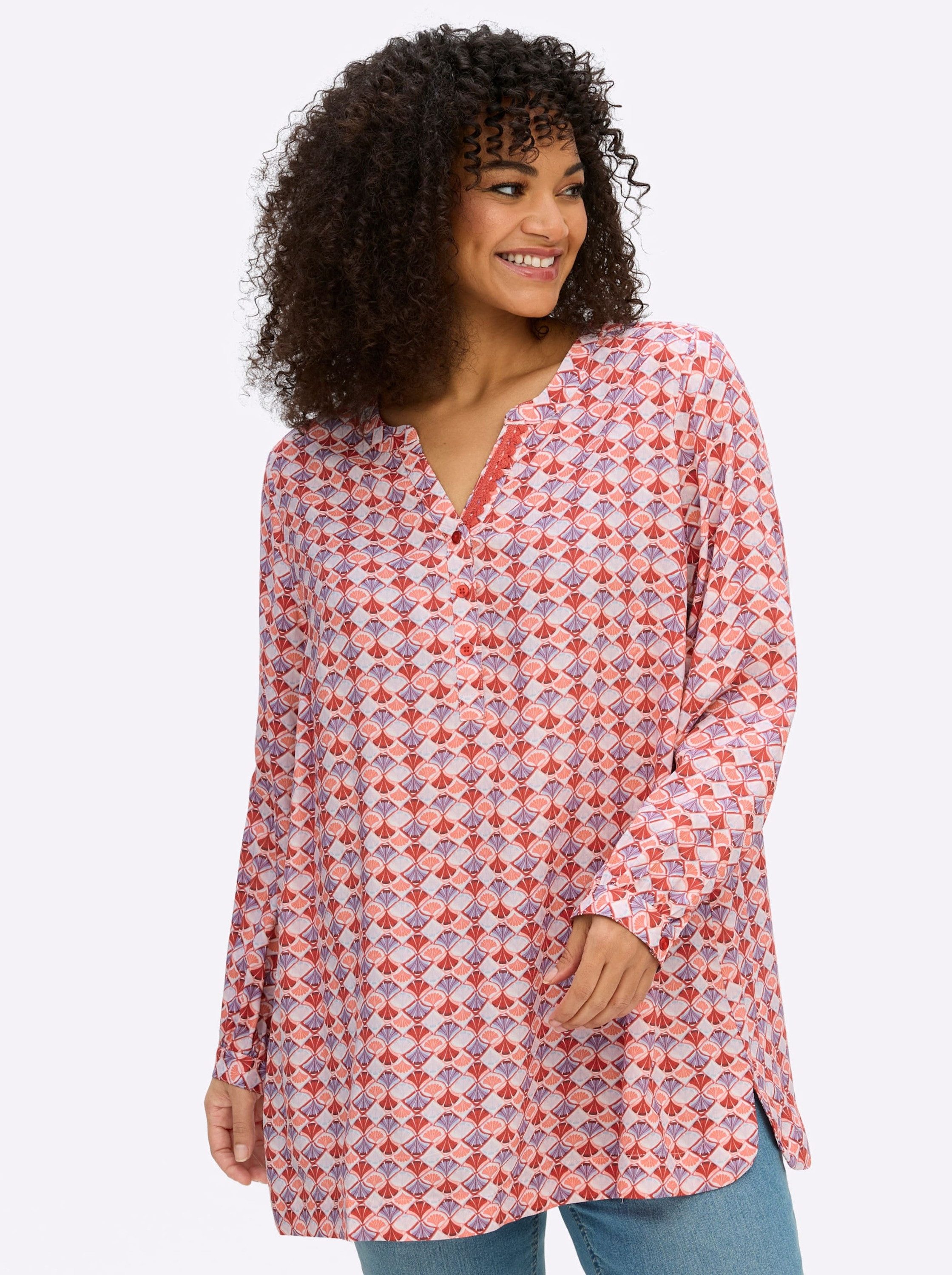 Sheego Klassische Bluse Tunika Langarm