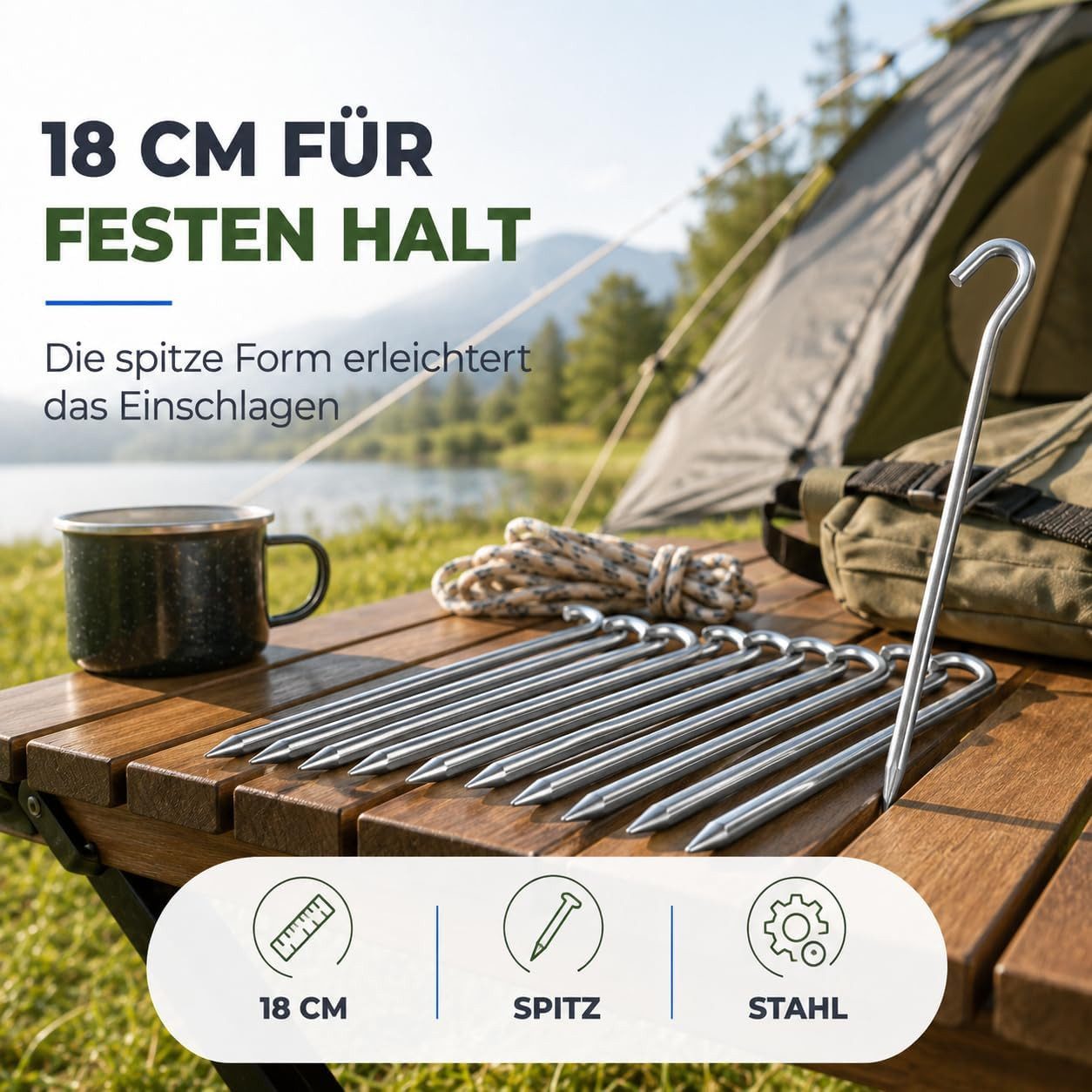 TK Gruppe Zelthering 20 Zeltheringe aus Stahl, 18 cm, für Camping und Garten, (1-St) – Bild 3 von 5