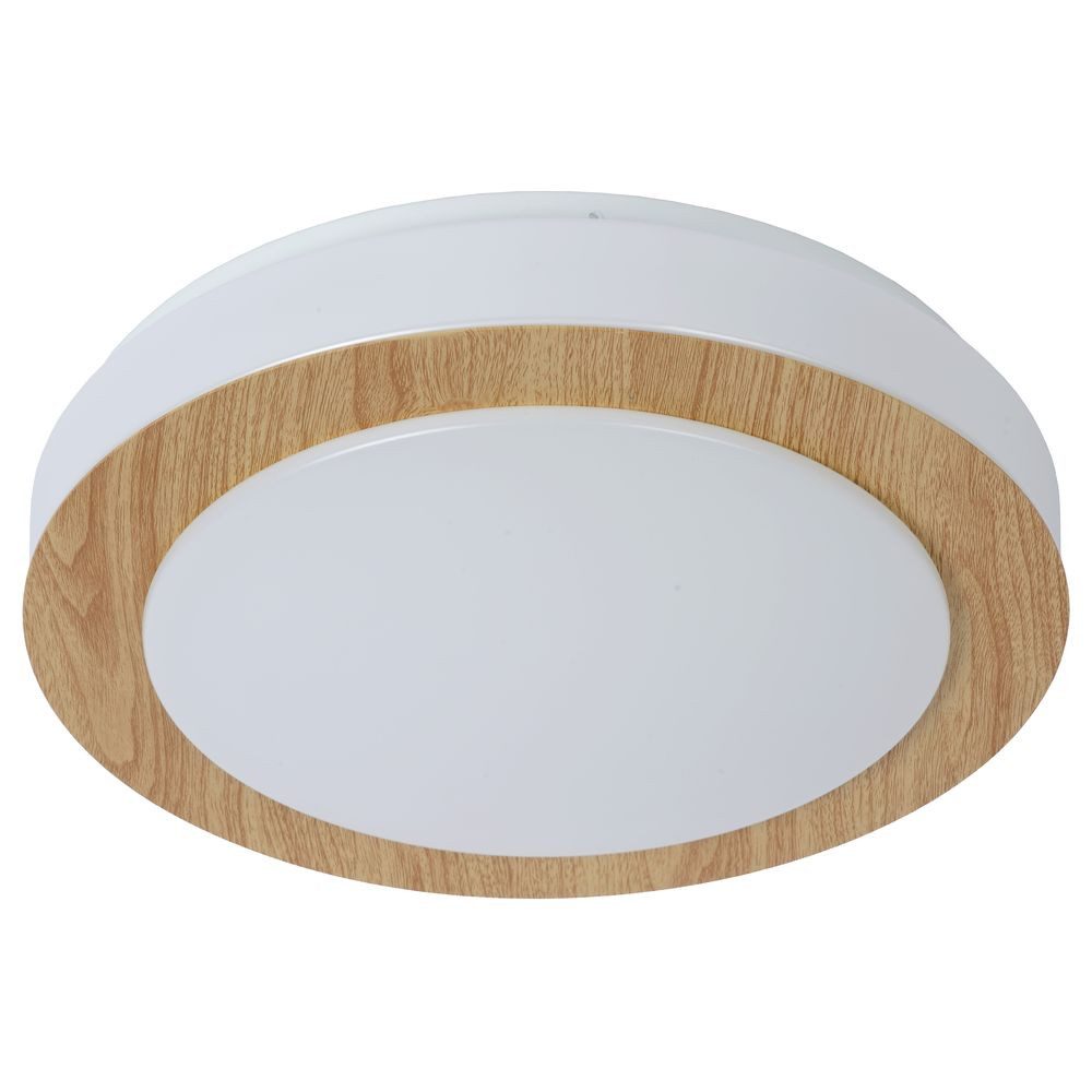 Lucide Deckenleuchten LED Deckenleuchte Dimy aus Stahl mit Deko-Ring in Holzfarben 3000K, LED
