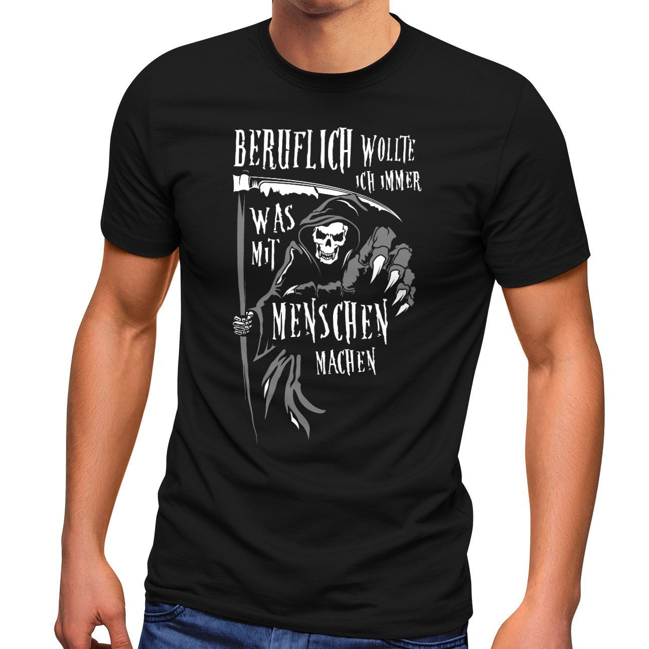 Print-Shirt Herren T-Shirt Sensemann Spruch lustig schwarzer Humor Ironie