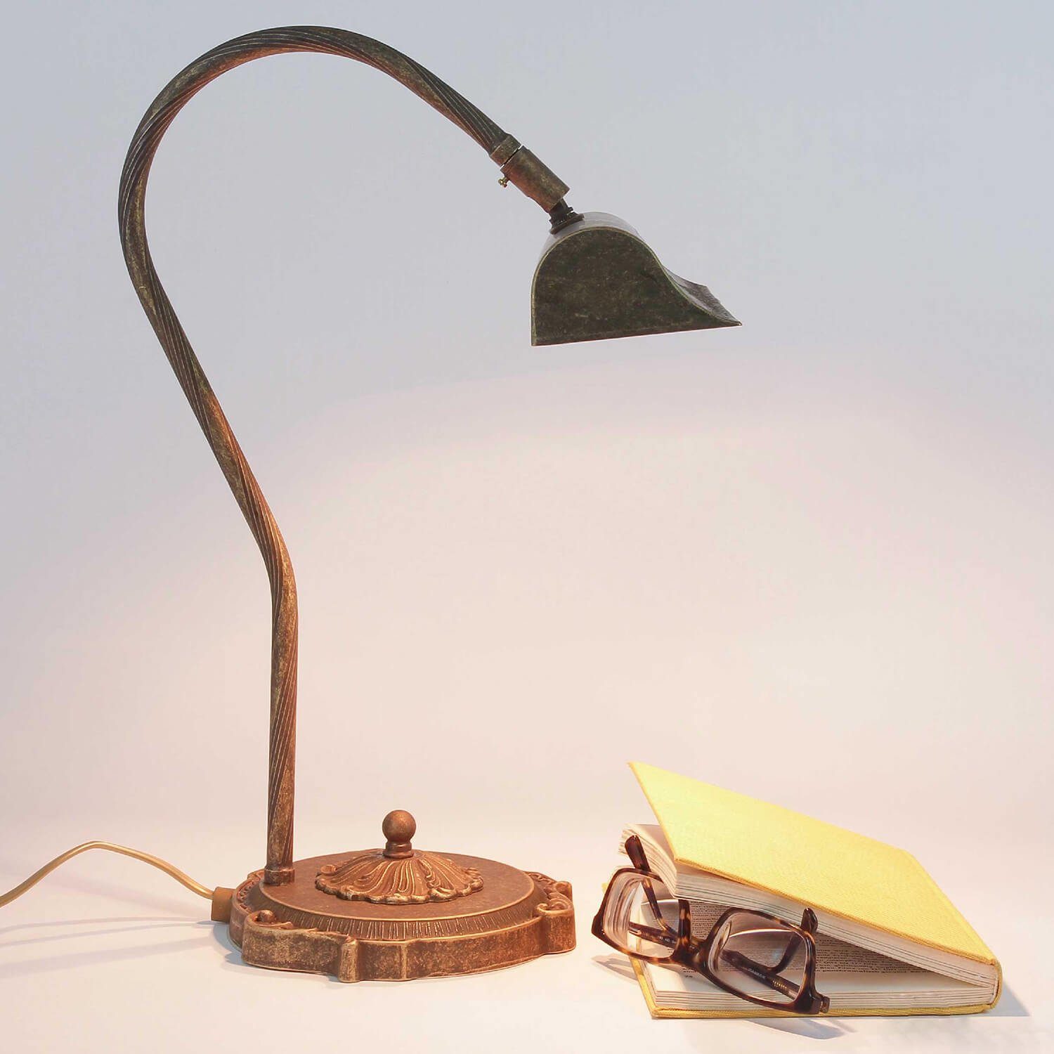Licht-Erlebnisse Schreibtisch SCRIVANIA, Premium H:41cm ohne LAMPADE Bronzierte Schreibtischlampe Leuchtmittel, aus E14 Messing Tischlampe
