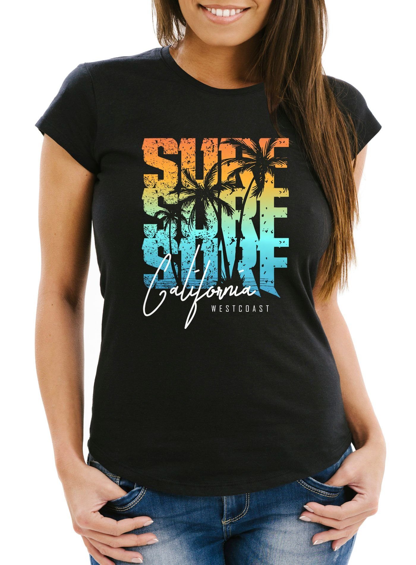 Neverless Print-Shirt »Damen T-Shirt Sommer Surf California Palmen Slim Fit  Neverless®« mit Print online kaufen | OTTO