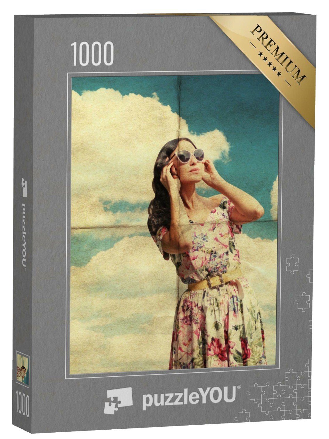 puzzleYOU Puzzle Junge Frau mit Sonnenbrille im Retro-Kleid, 1000 Puzzleteile, puzzleYOU-Kollektionen Vintage