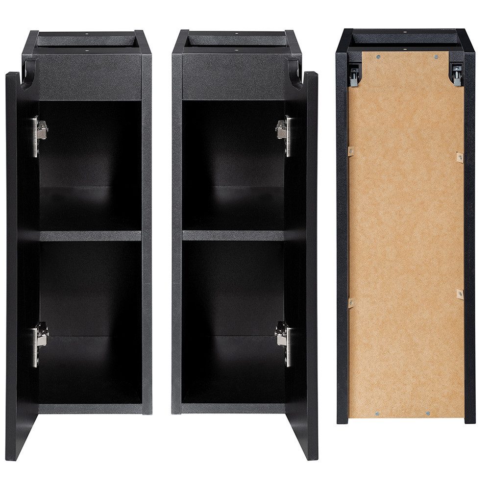 Lomadox Badkommode NEWPORT-56-BLACK, 20 cm Badezimmerschrank 40 cm tief Badschrank schwarz gerillt Eiche