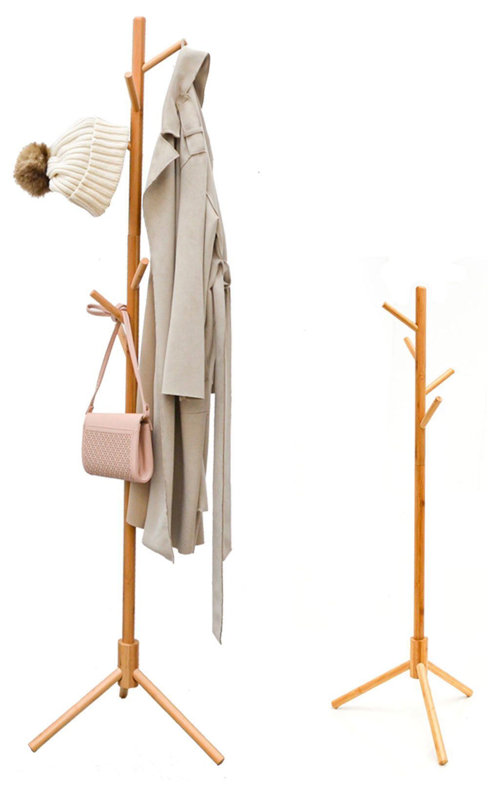 DuneDesign Kleiderständer Höhenverstellbarer Garderobenständer Holz 174x46cm, Bambus Garderobe Jackenständer | Kleiderständer