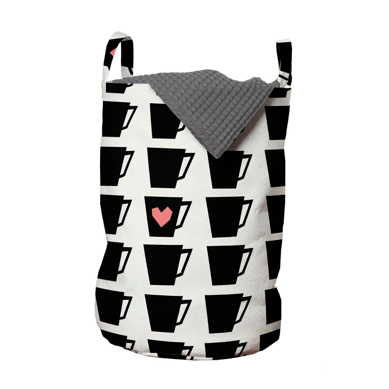 Abakuhaus Wäschesäckchen Wäschekorb mit Griffen Kordelzugverschluss für Waschsalons, Modern Kaffee-Tee-Becher Herz-Kunst | Wäschesäcke