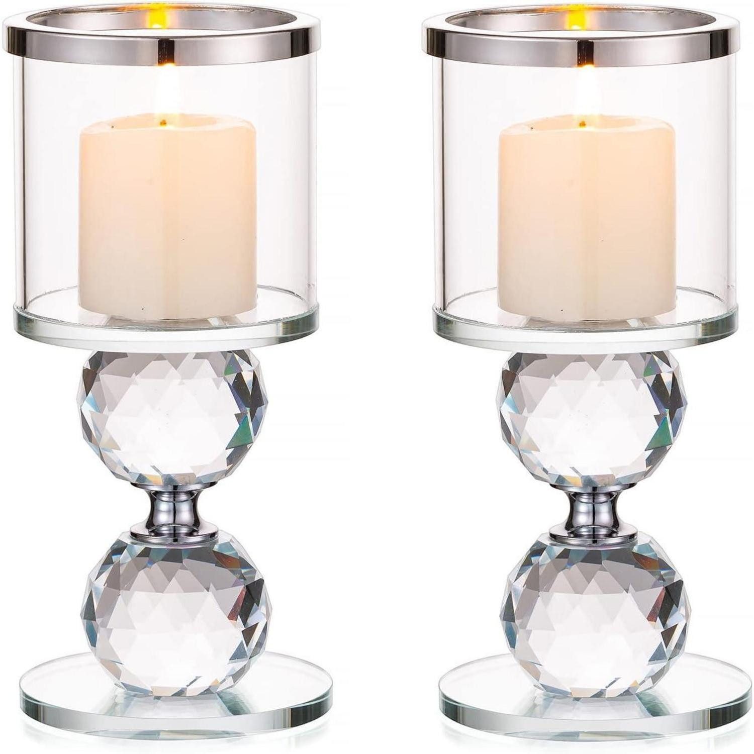 LuxusKollektion Kerzenständer Kerzenständer Kristall Glas Set Hochzeit Tischdeko Groß x 2 Silber