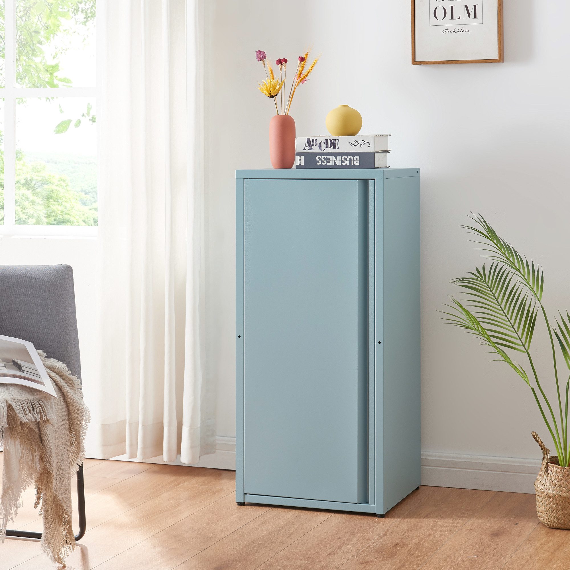 en.casa Mehrzweckschrank »Burlöv« mit 1 Tür und 2 Ablagen 88x40x35 cm Graub günstig online kaufen