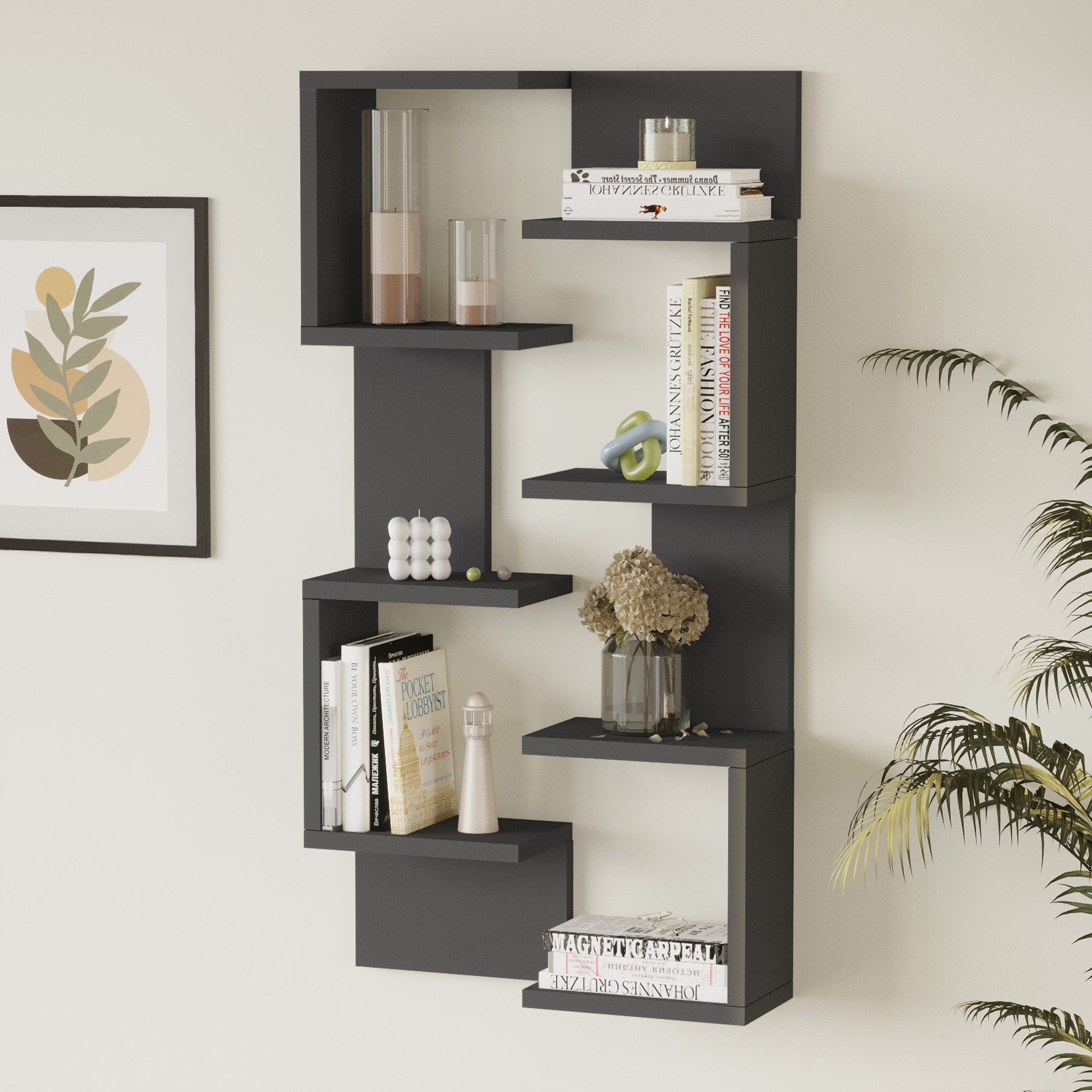 en.casa Wandregal, 2-er Set, »Omn« 93 x 24 x 15 cm Anthrazit