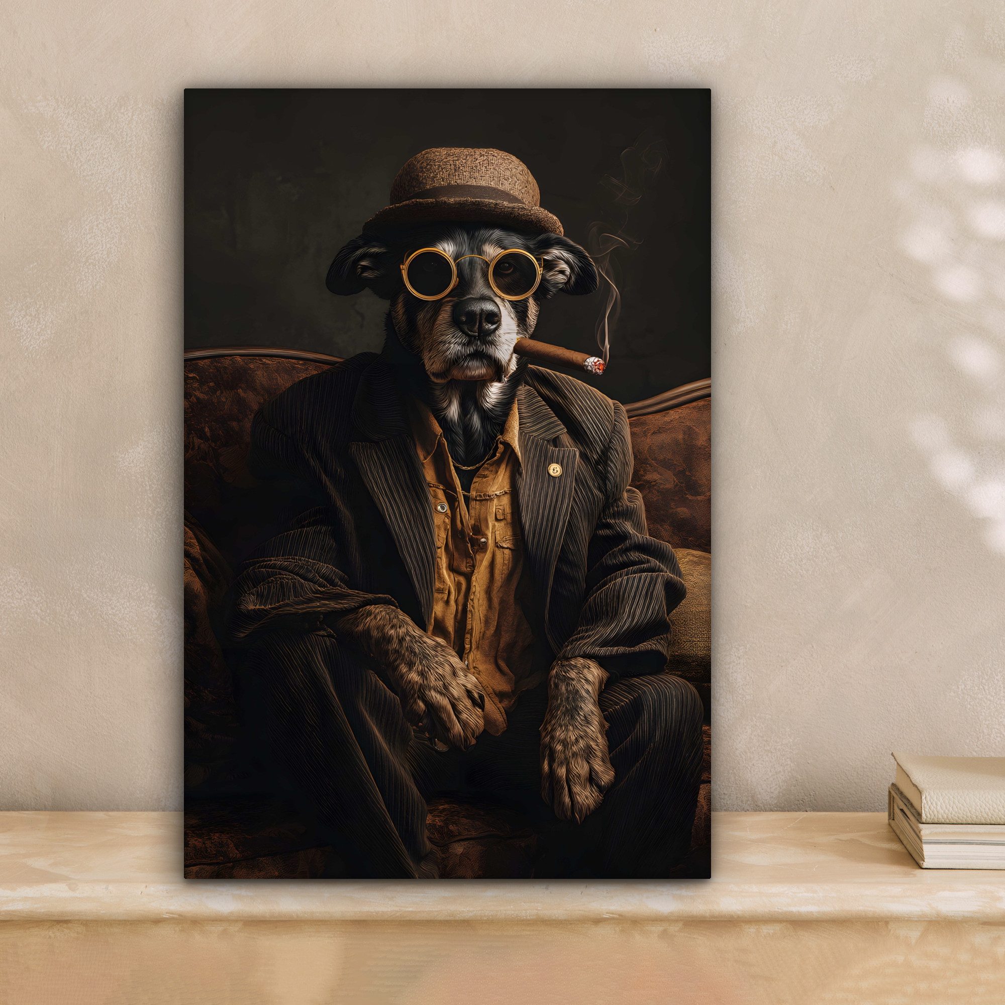 OneMillionCanvasses® Leinwandbild Hund - Zigarre - günstig online kaufen