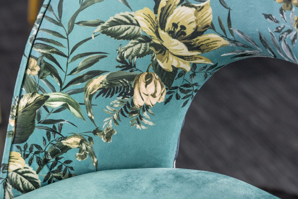 riess-ambiente Esszimmerstuhl PRÊT-À-PORTER türkis – Samt, florales Muster, goldene Fußkappen (Einzelartikel, 1 St), Retro-Stuhl mit Glamour-Effekt – ideal für  – Bild 5 von 5