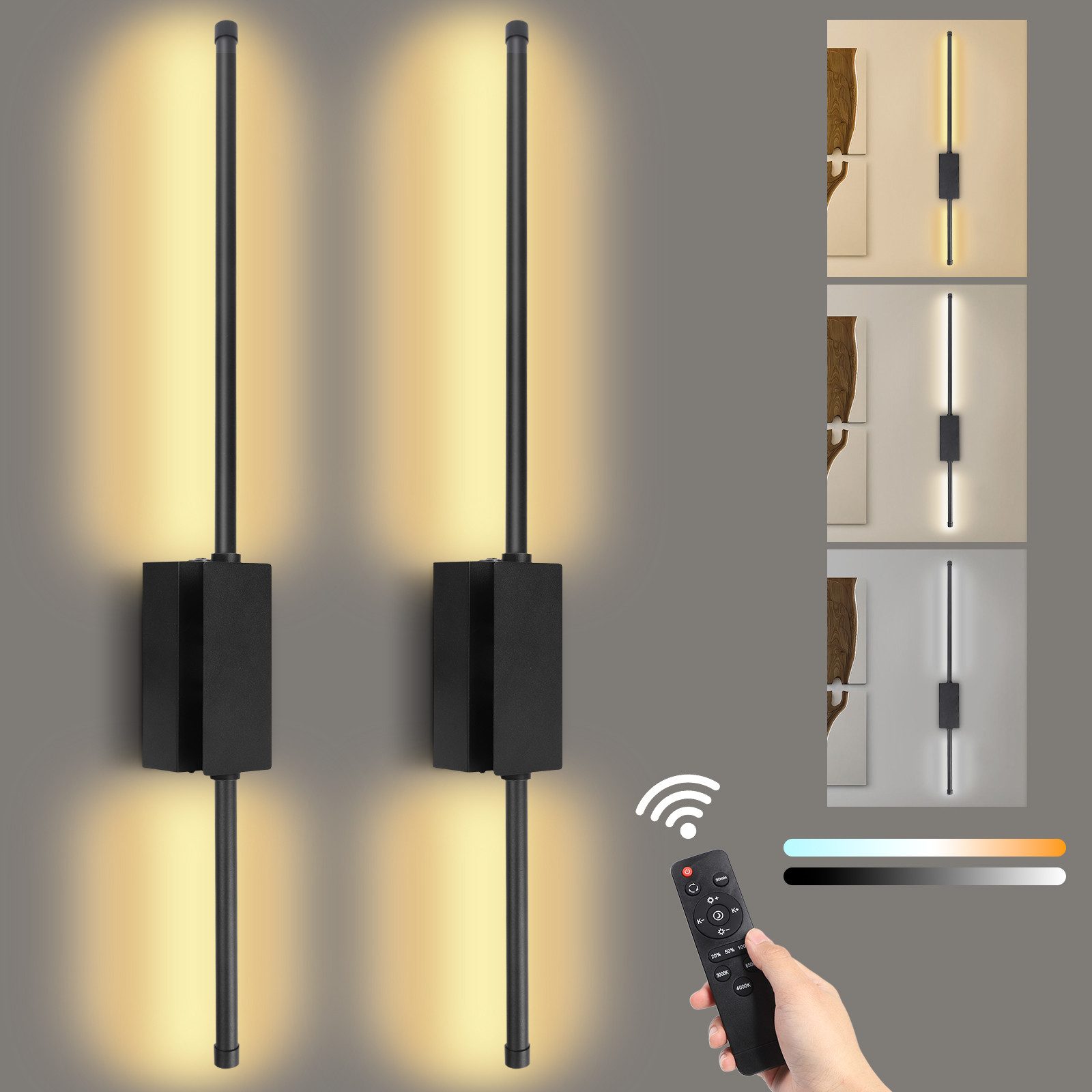 Lapalife Wandleuchte Innen Akku LED Wandlampe Dimmbar Kabellose mit Fernbedienung, 2 Stück, Timer, 3 Farben, 7 Helligkeit Nachtlicht 5000mAh für Schlafzimmer