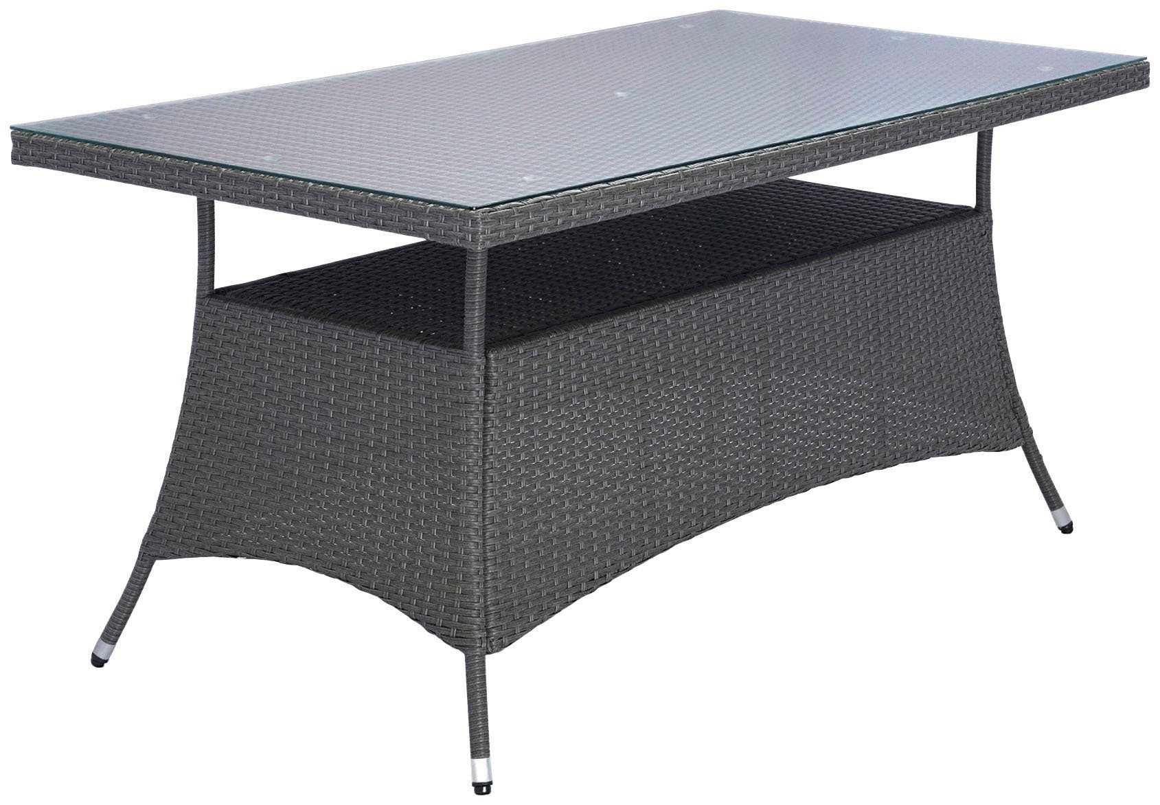 KONIFERA Garten-Essgruppe Korfu, (Set, 13-tlg., 6x Sessel, 1xTisch: 150x80x73,5 cm, inkl. Auflagen, inkl. Schutzhülle), Tischplatte aus Sicherheitsglas, Staufläche unter dem Tisch