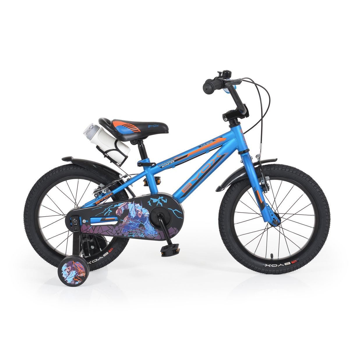 Byox Kinderfahrrad Monster 16 Zoll, 1 Gang 1 Gang, keine, Stützräder, Kettenschutz, Reflektoren, Rücktritt, Anti-Rutsch-Griffe