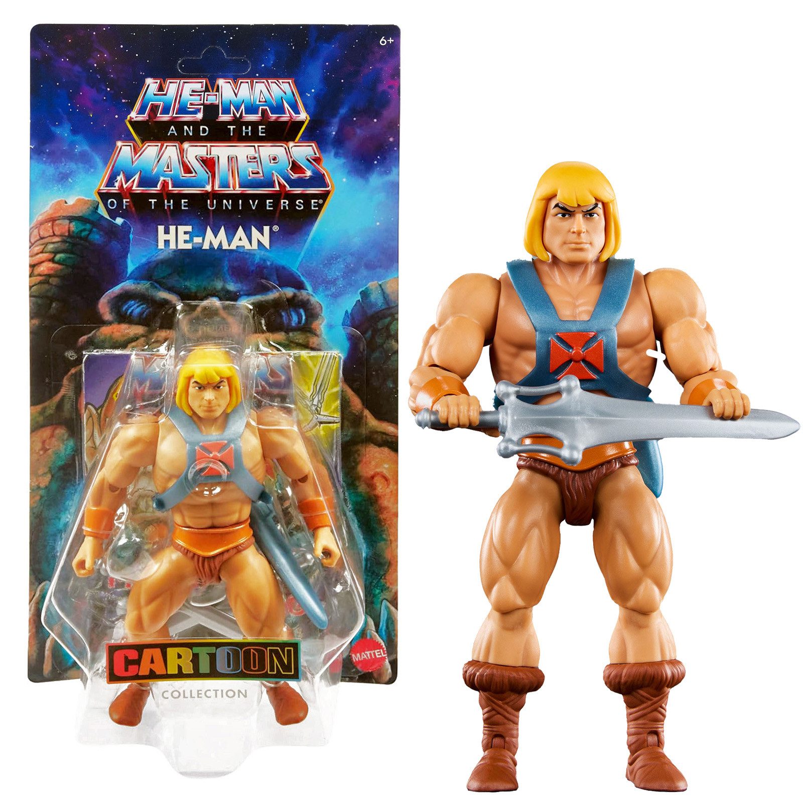 Mattel® Actionfigur Origins Cartoon Collection, (ca. 14 cm groß und mit weiterem Zubehör in einer Blisterverpackung), Cartoon He-Man