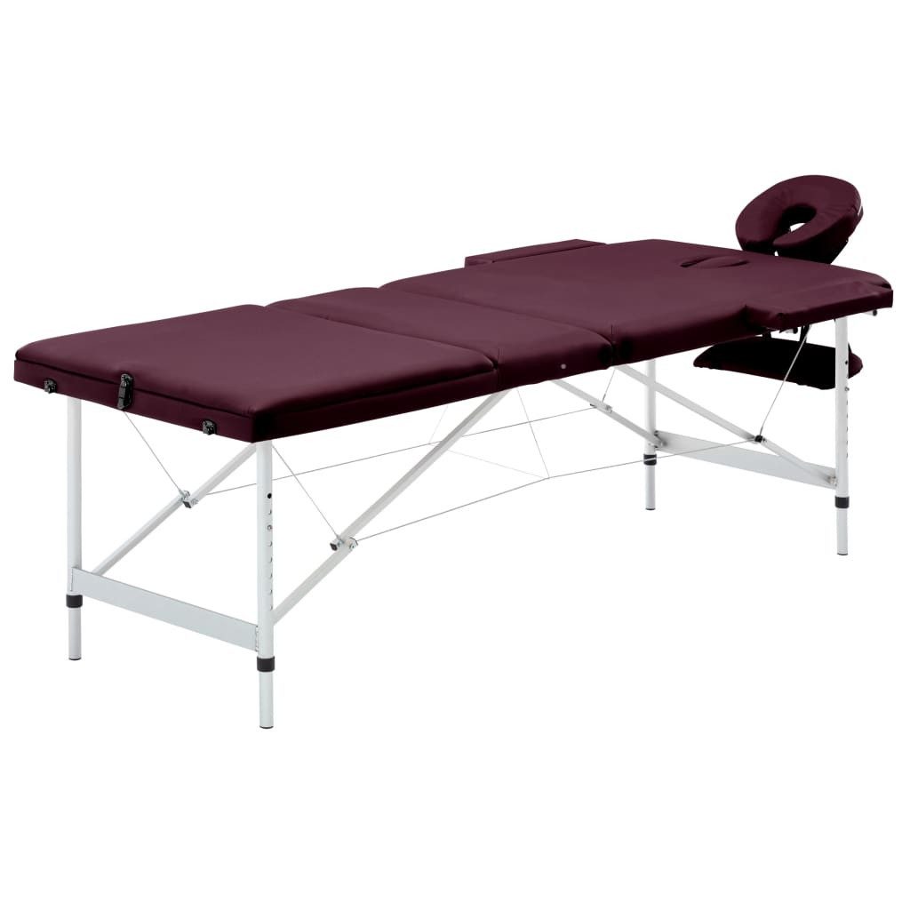 vidaXL Massageliege Massagetisch Klappbar 3 Zonen Aluminium Dunkellila